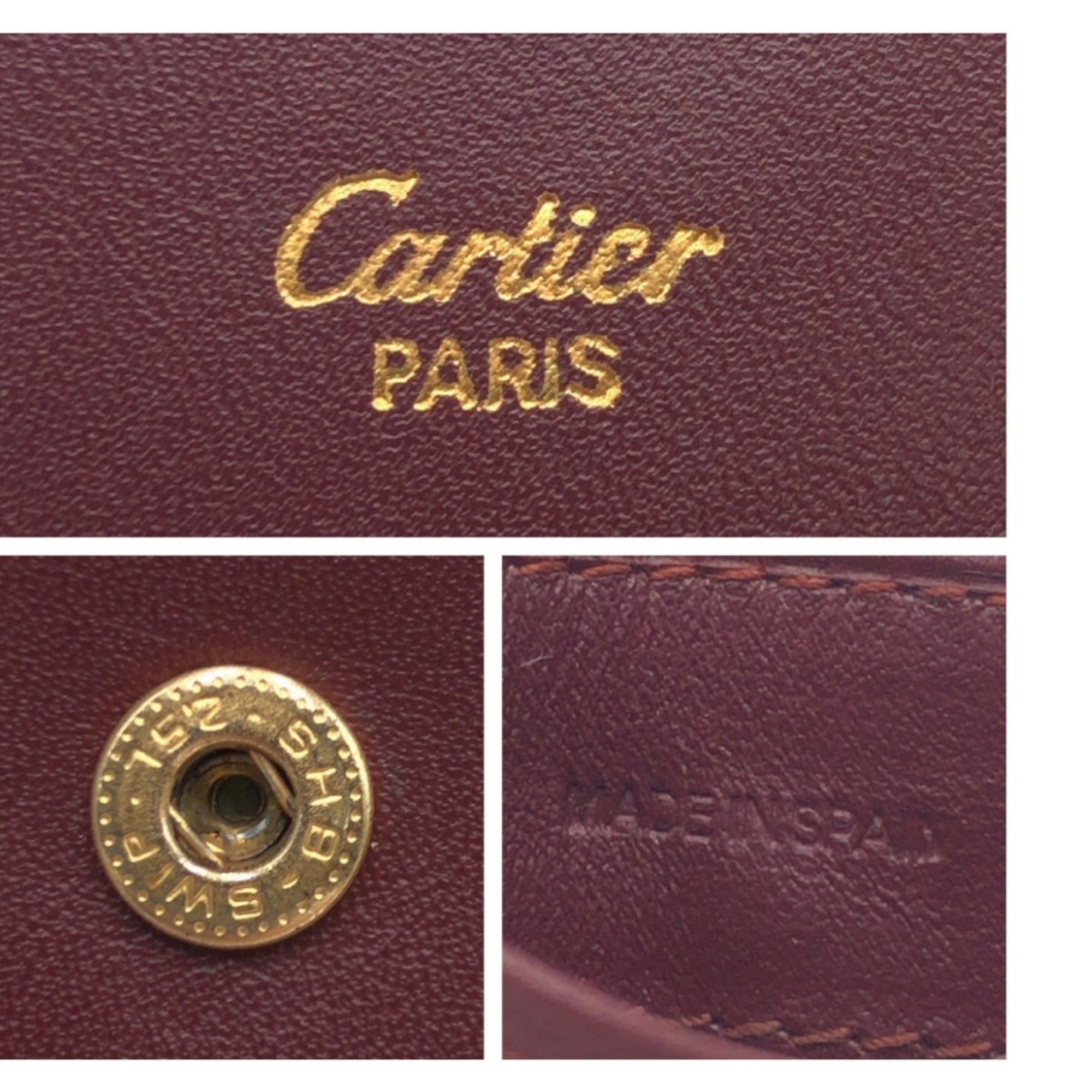 Cartier Must Bordeaux Wine Red Leather Coin Purse/Coin Case (Pre-Owned)