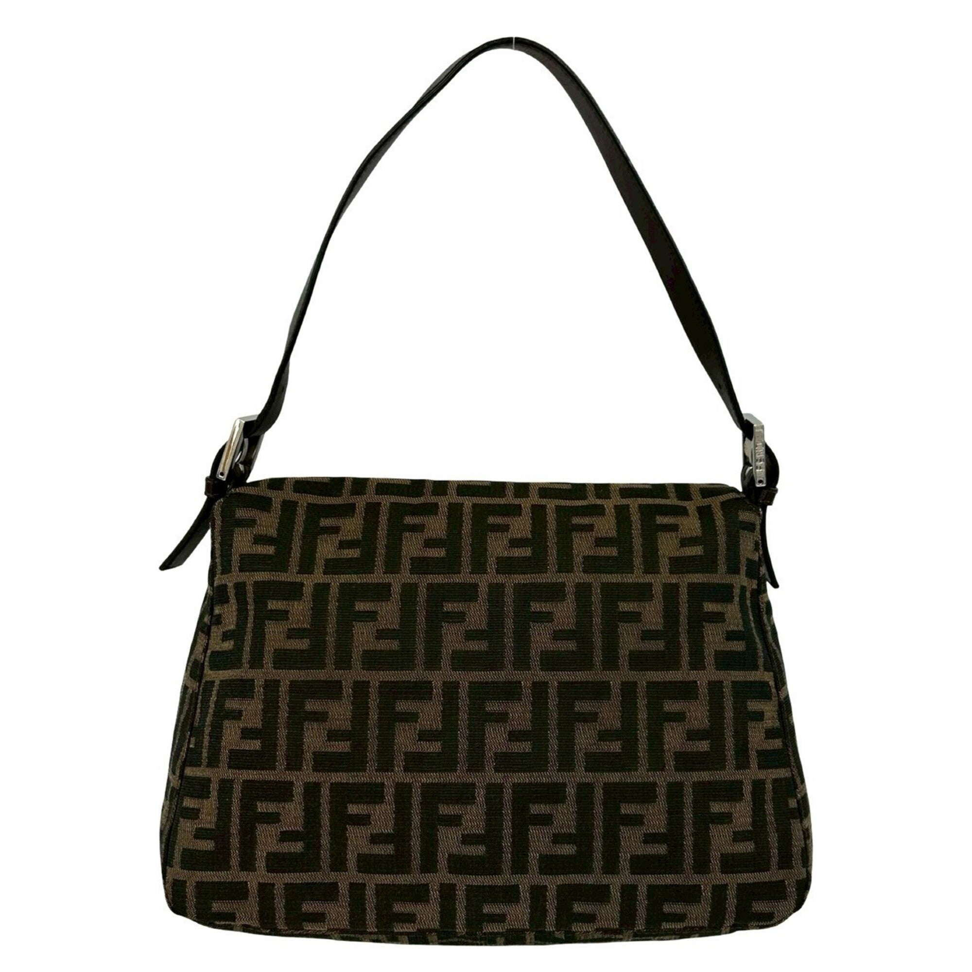 Fendi Black Brown Khaki Canvas Leather Handbag Shoulder Bag (Pre-Owned)