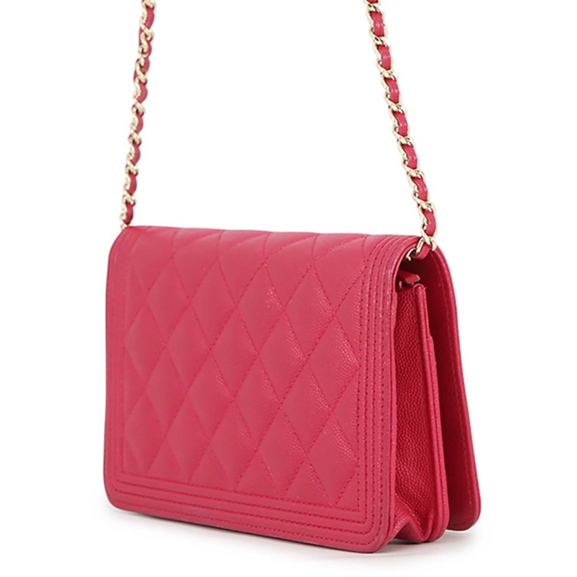 Chanel Pink Grained Calfskin Chain/Shoulder Wallet (Pre-Owned)