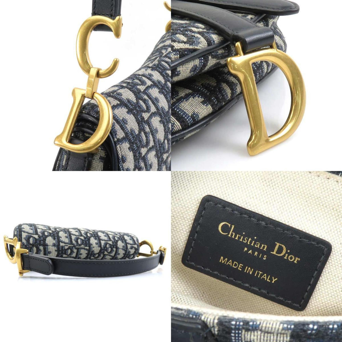 Christian Dior Navy Canvas Handbag Saddle Bag (Pre-Owned)