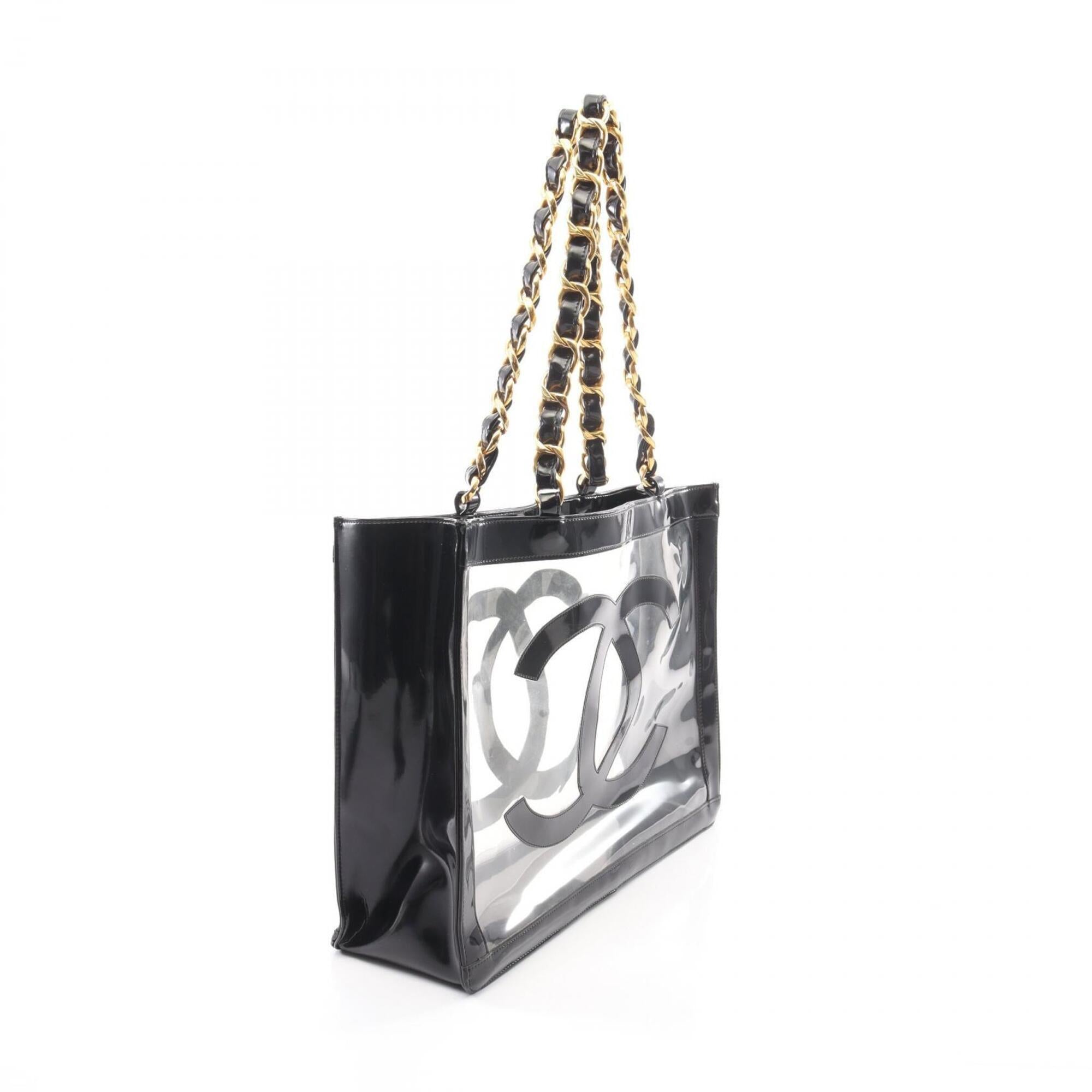 Chanel Black Clear Vinyl Patent Leather Handbag Tote Bag (Pre-Owned)