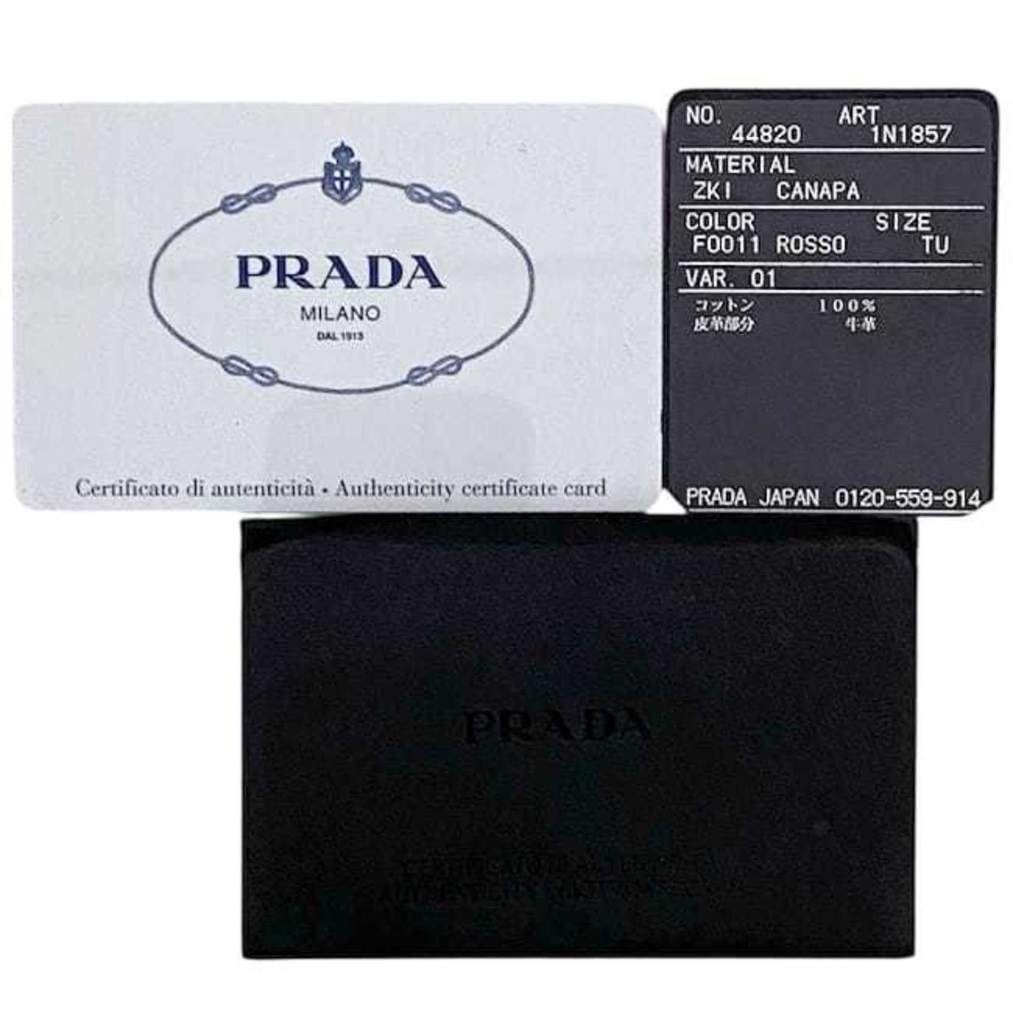 Prada Red Color Canvas Leather Pouch (Pre-Owned)
