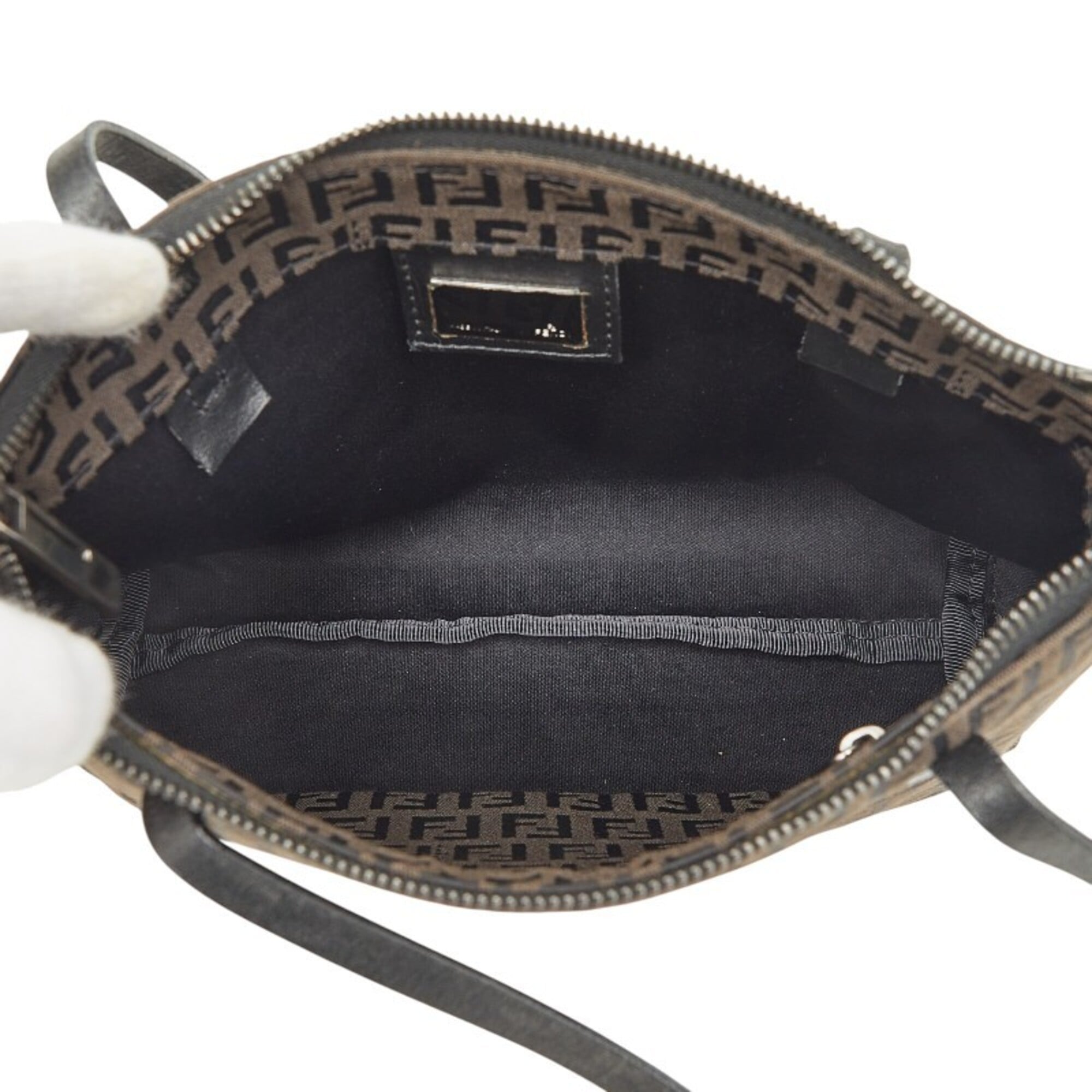 Fendi Zucchino Brown Canvas Leather Handbag Tote Bag (Pre-Owned)