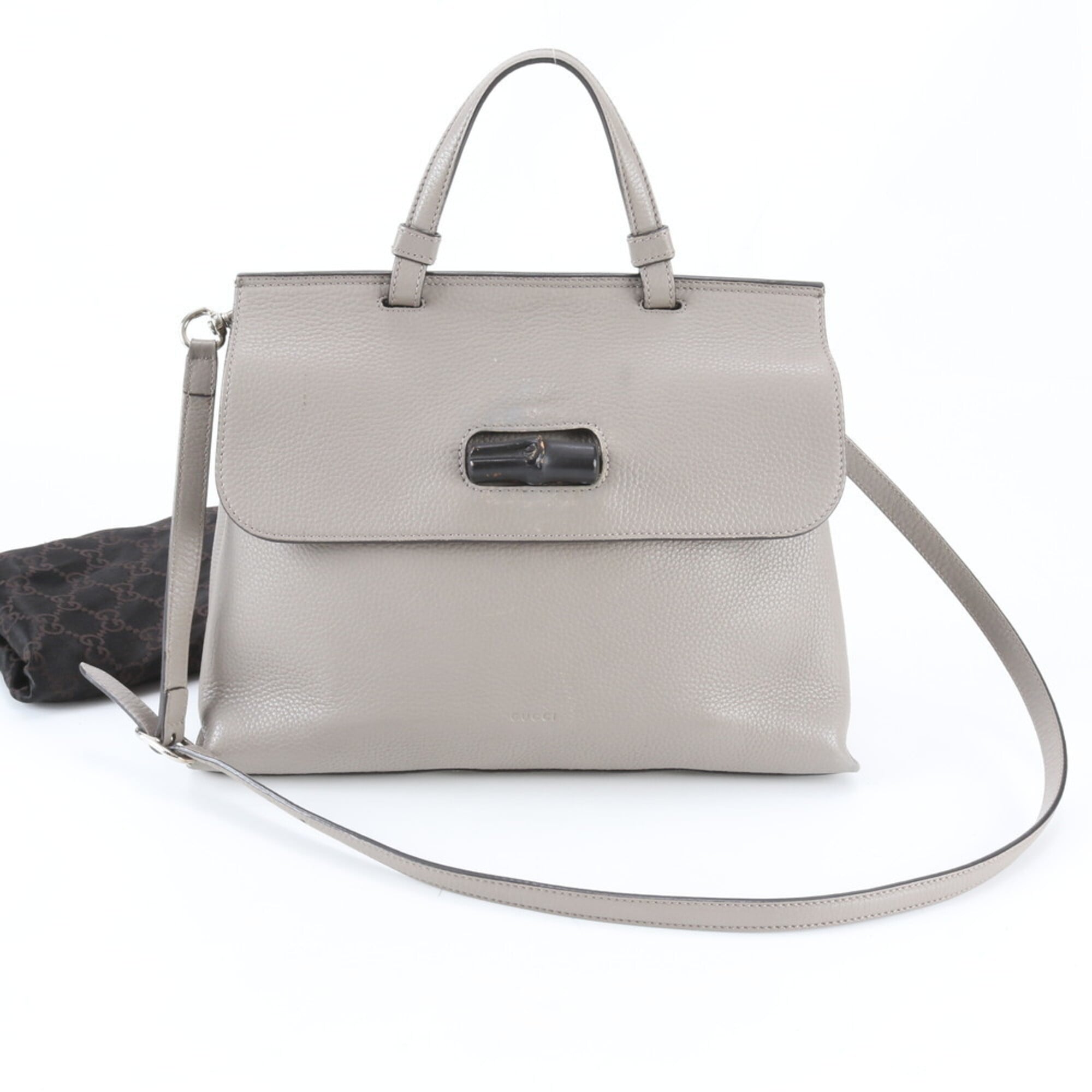 Gucci Bamboo Grayish Leather Handbag Shoulder Bag (Pre-Owned)