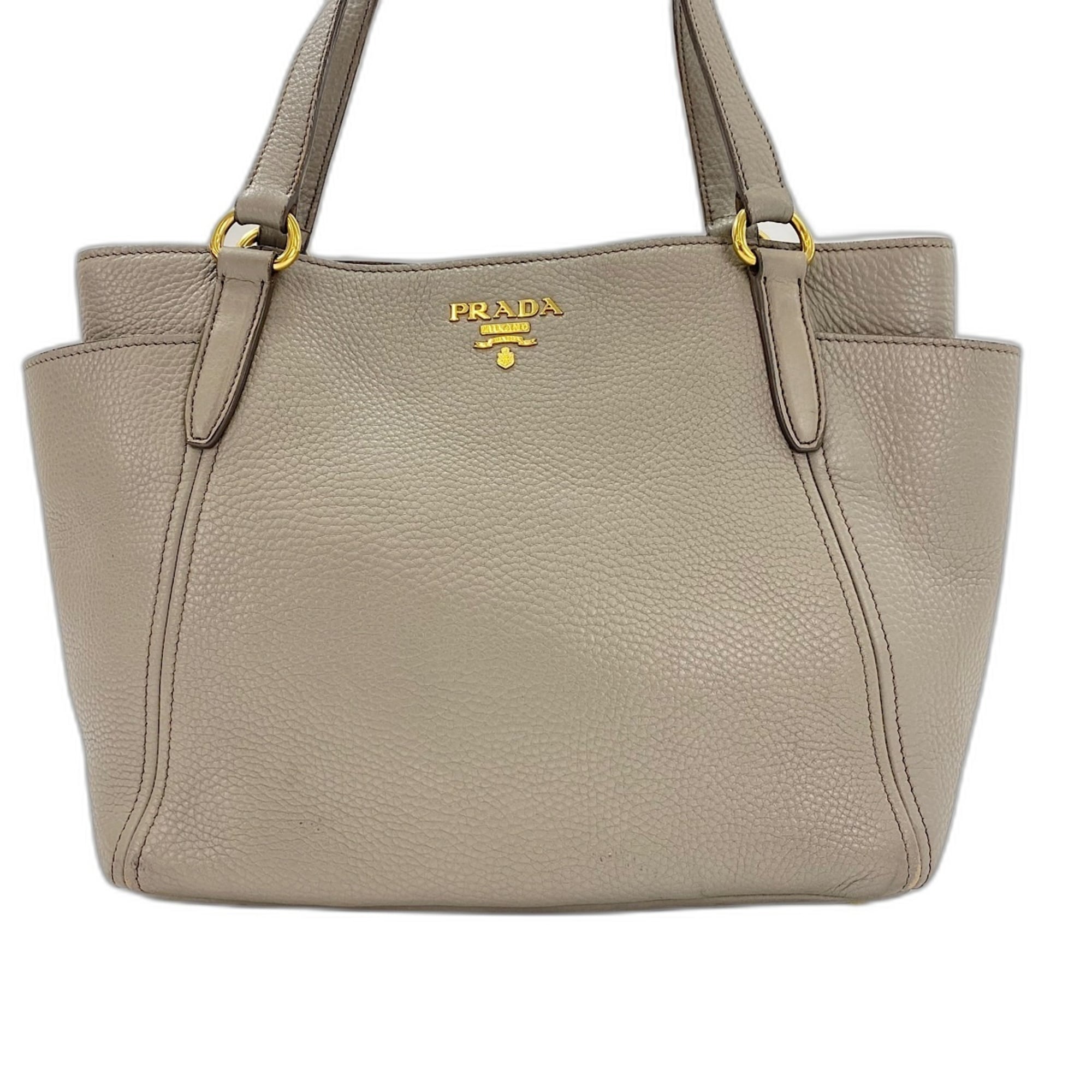 Prada Gray Leather Tote Bag (Pre-Owned)