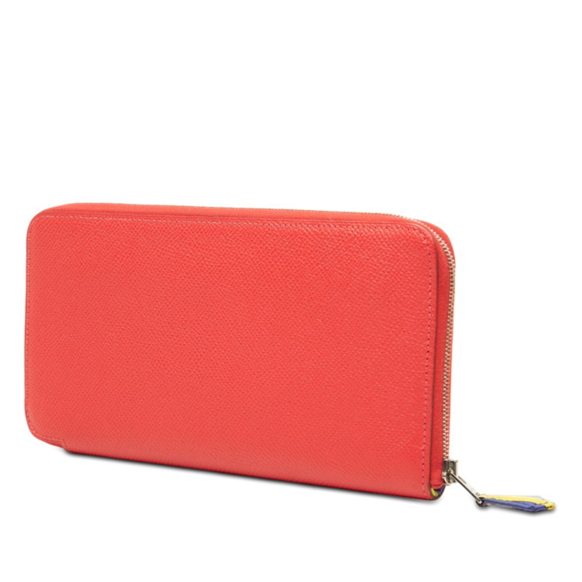Hermes Silk'in Red Color Epsom Leather Long Wallet (Bi-Fold) (Pre-Owned)