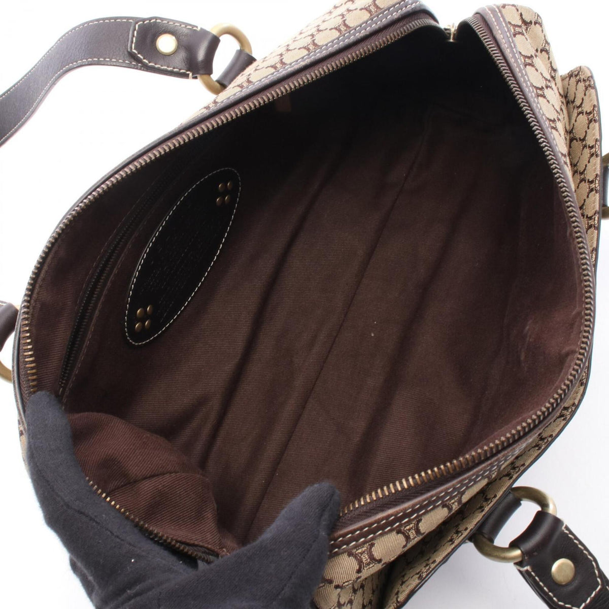 Celine Beige Brown Canvas Leather Boston Bag Handbag Shoulder Bag (Pre-Owned)