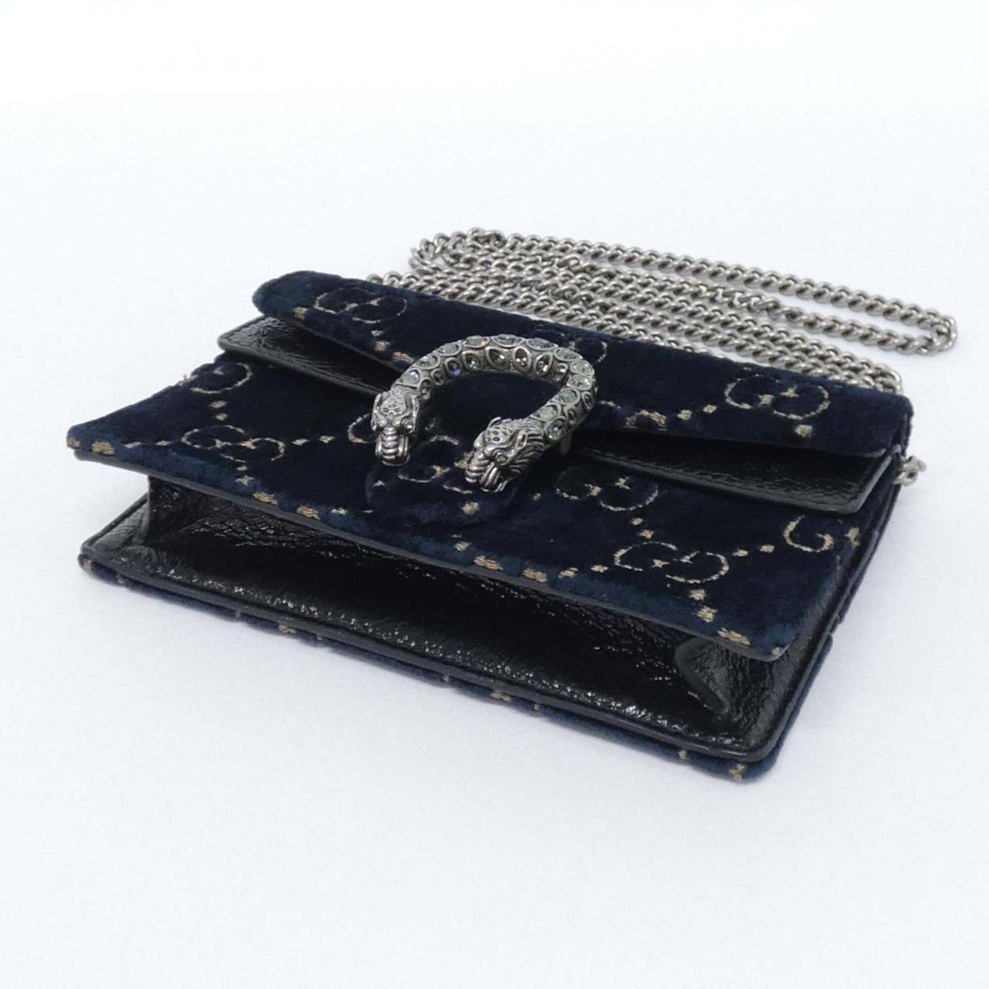 Gucci Black Blue Velvet Leather Shoulder Bag (Pre-Owned)