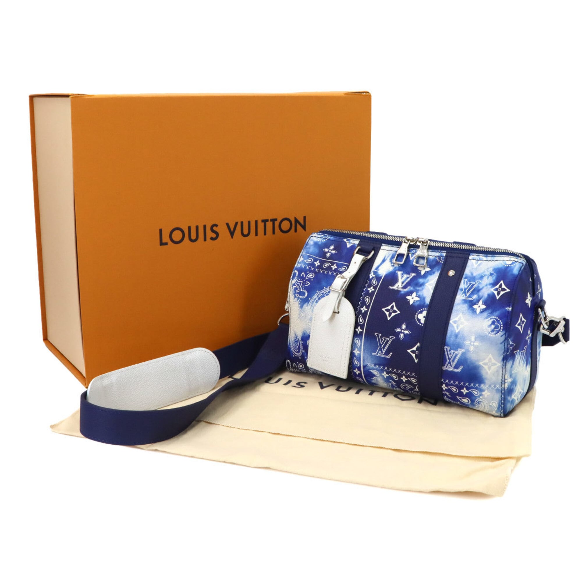 Louis Vuitton Blue White Leather Handbag Shoulder Bag (Pre-Owned)