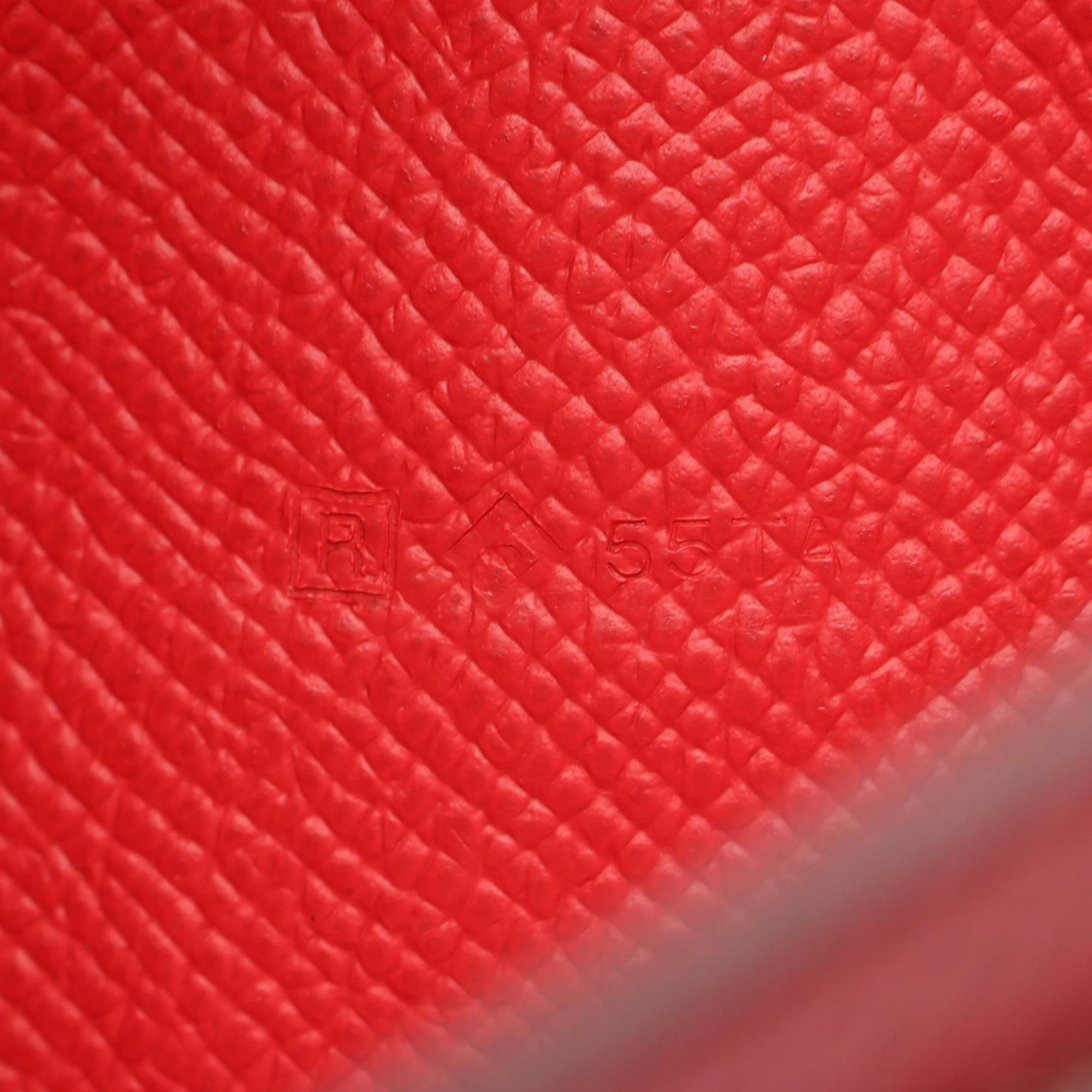 Hermes Red Color Rouge Casaque Leather Long Wallet (Bi-Fold) (Pre-Owned)