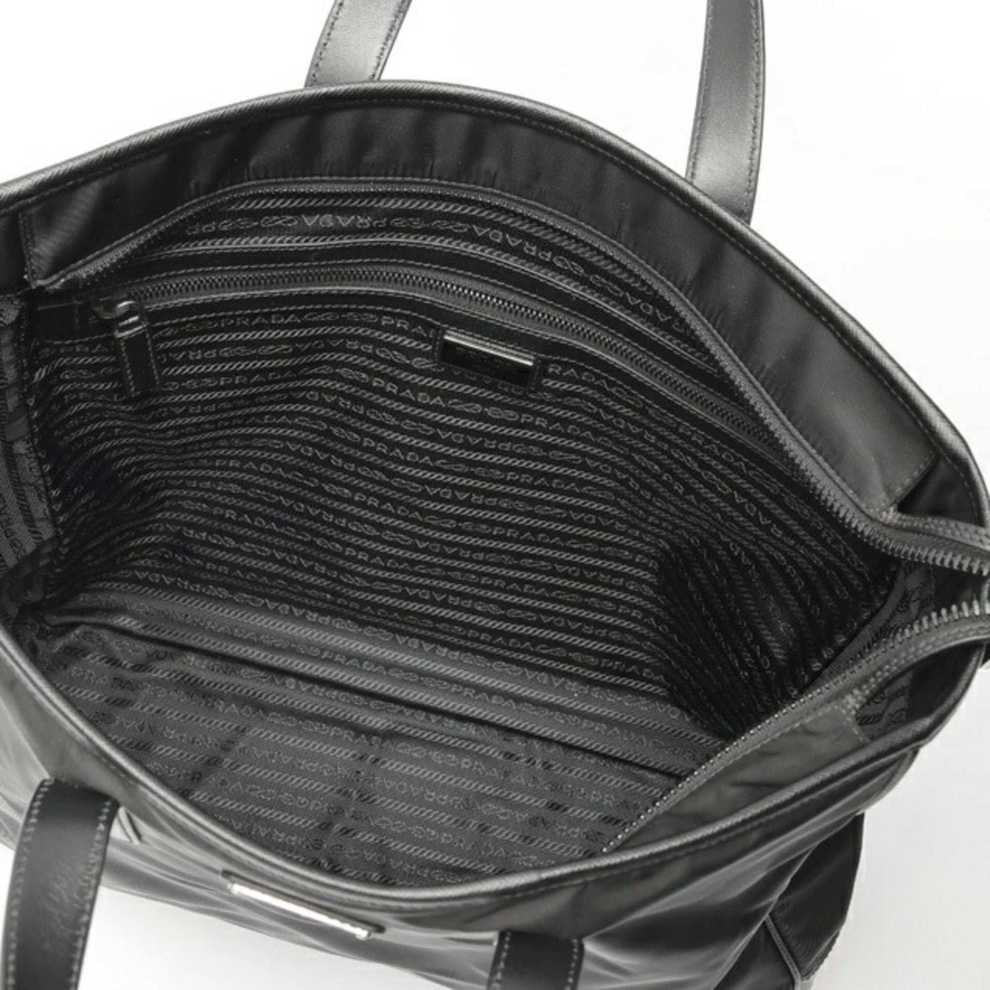 Prada Black Nylon Leather Shoulder Bag Tote Bag (Pre-Owned)