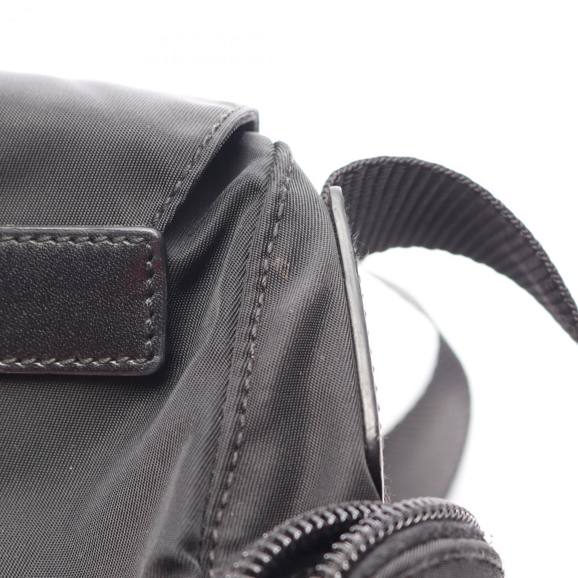 Prada Black Nylon Leather Handbag Shoulder Bag (Pre-Owned)