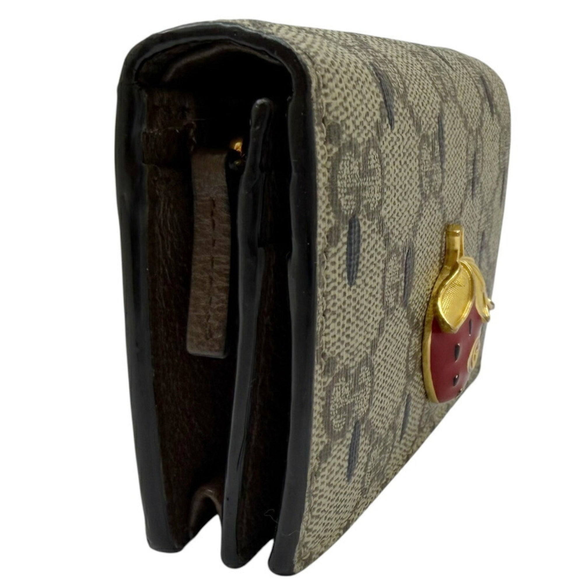 Gucci Beige Black Red Color Gg Supreme Middle Wallet (Bi-Fold) (Pre-Owned)