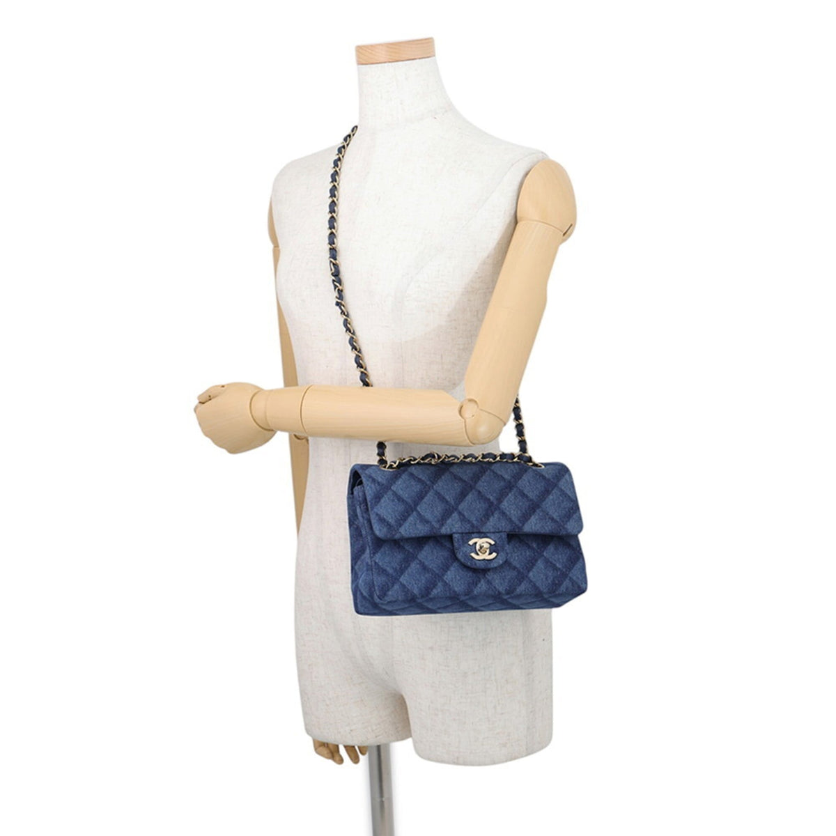 Chanel Blue Champagne Gold Denim Handbag Shoulder Bag (Pre-Owned)