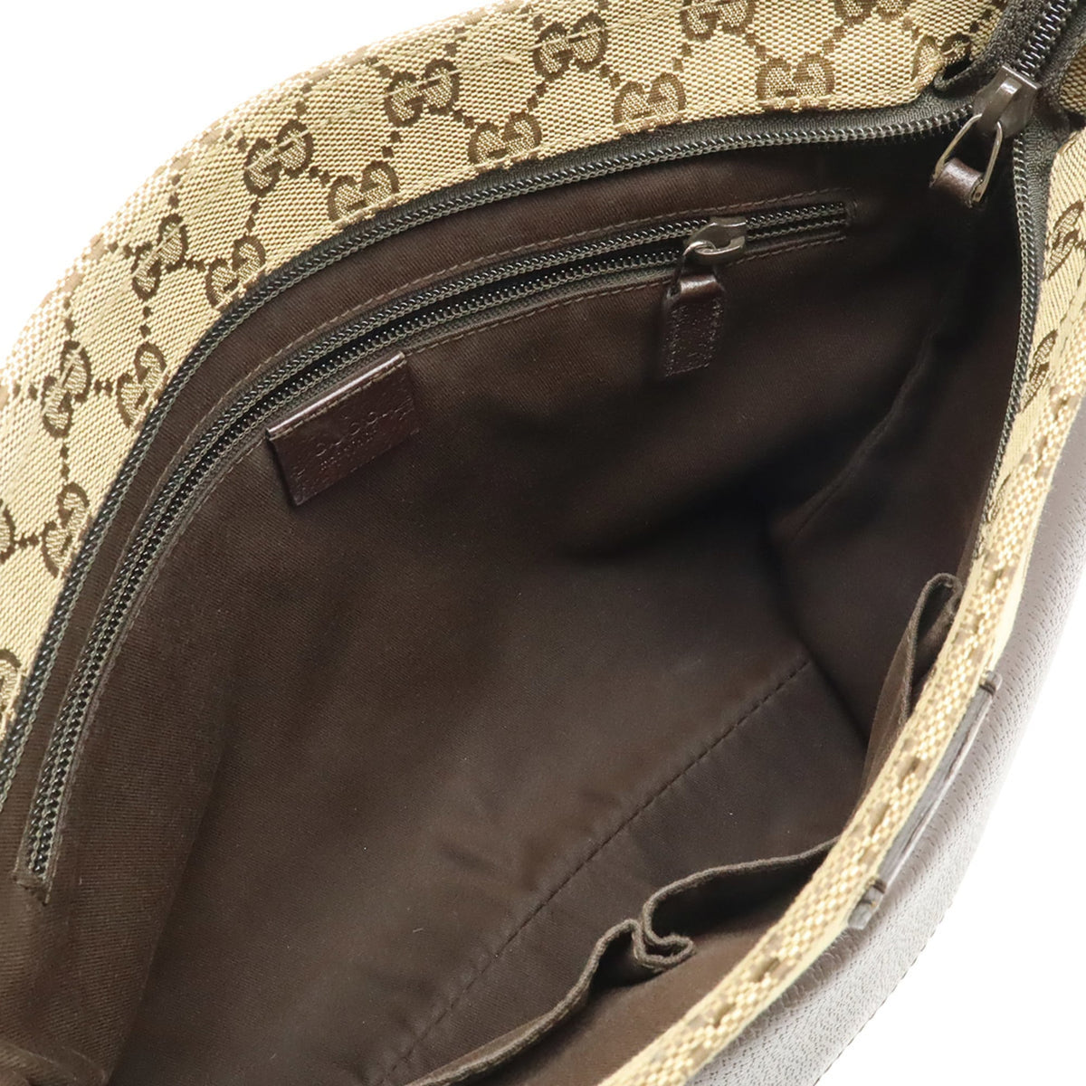 Gucci Beige Dark Brown Khaki Canvas Leather Shoulder Bag (Pre-Owned)