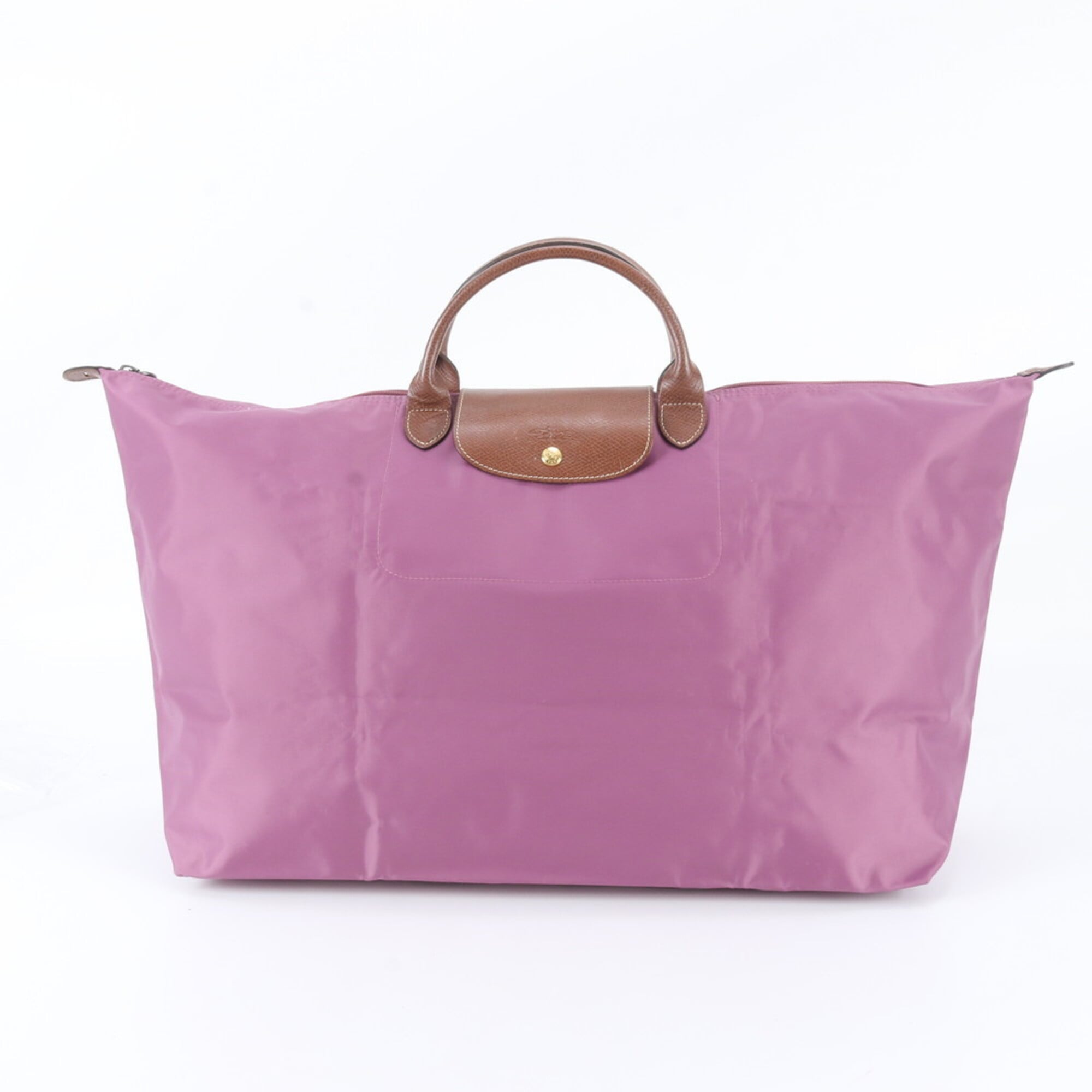 Longchamp Purple Leather Nylon Handbag Shoulder Bag Tote Bag (Pre-Owned)