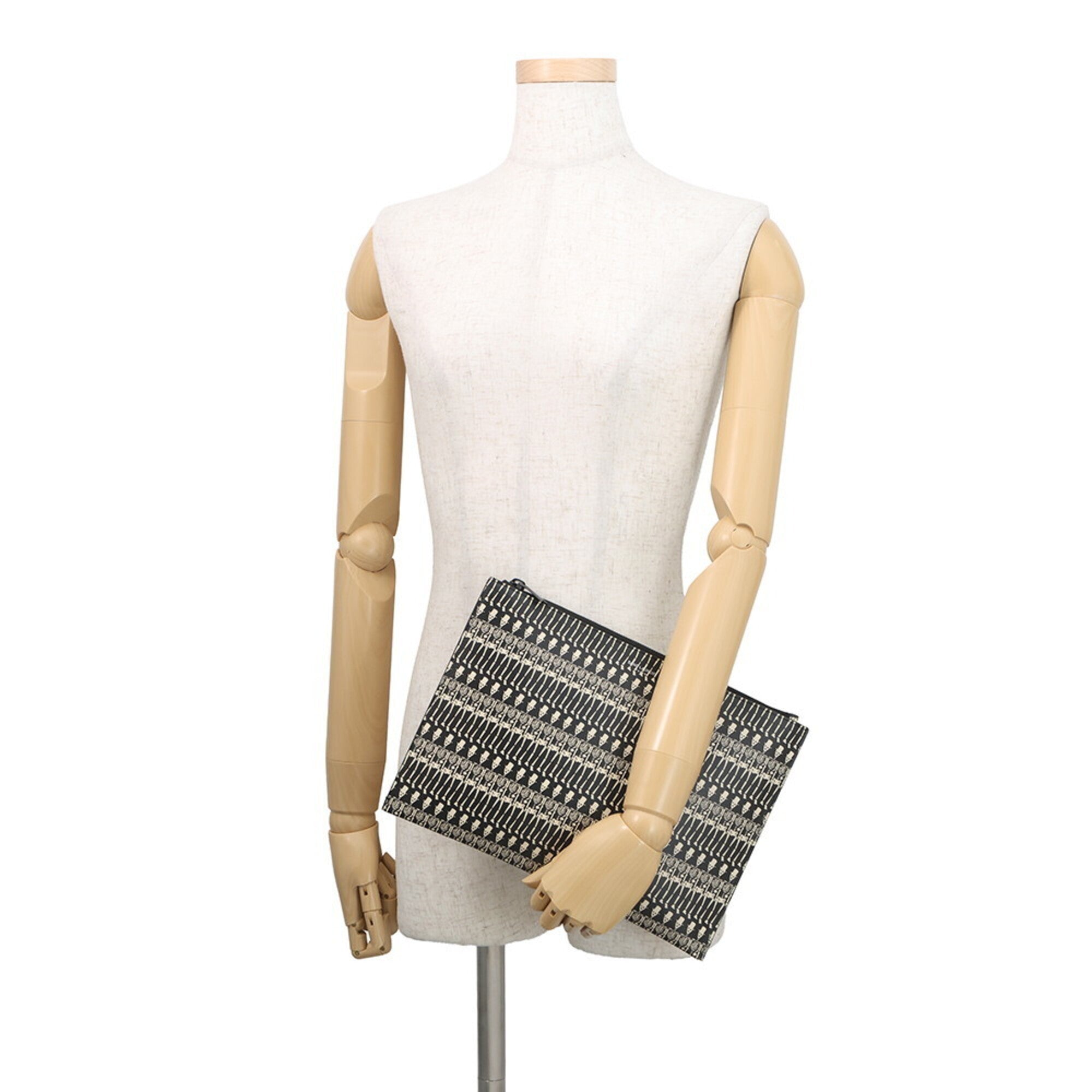 Yves Saint Laurent Beige Black Leather Clutch Bag Handbag (Pre-Owned)