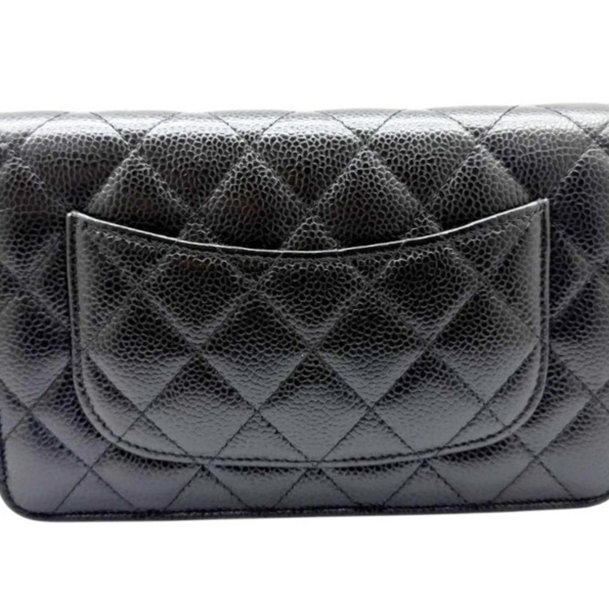 Chanel Black Grained Calfskin Chain/Shoulder Wallet (Pre-Owned)