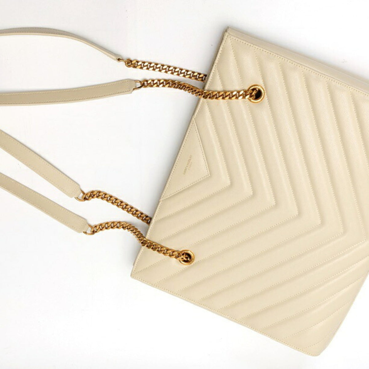 Saint Laurent Ivory Leather Shoulder Bag Tote Bag (Pre-Owned)