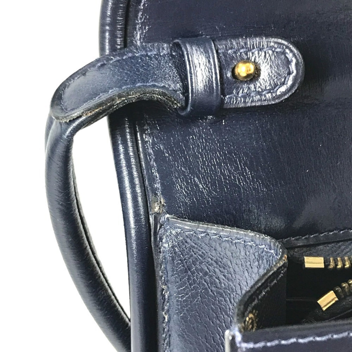 Hermes Navy Leather Shoulder Bag Tote Bag (Pre-Owned)