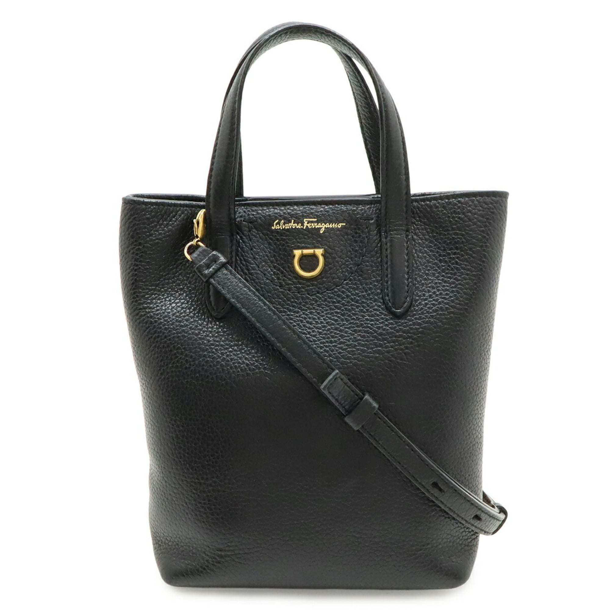 Salvatore Ferragamo Black Leather Handbag Shoulder Bag (Pre-Owned)