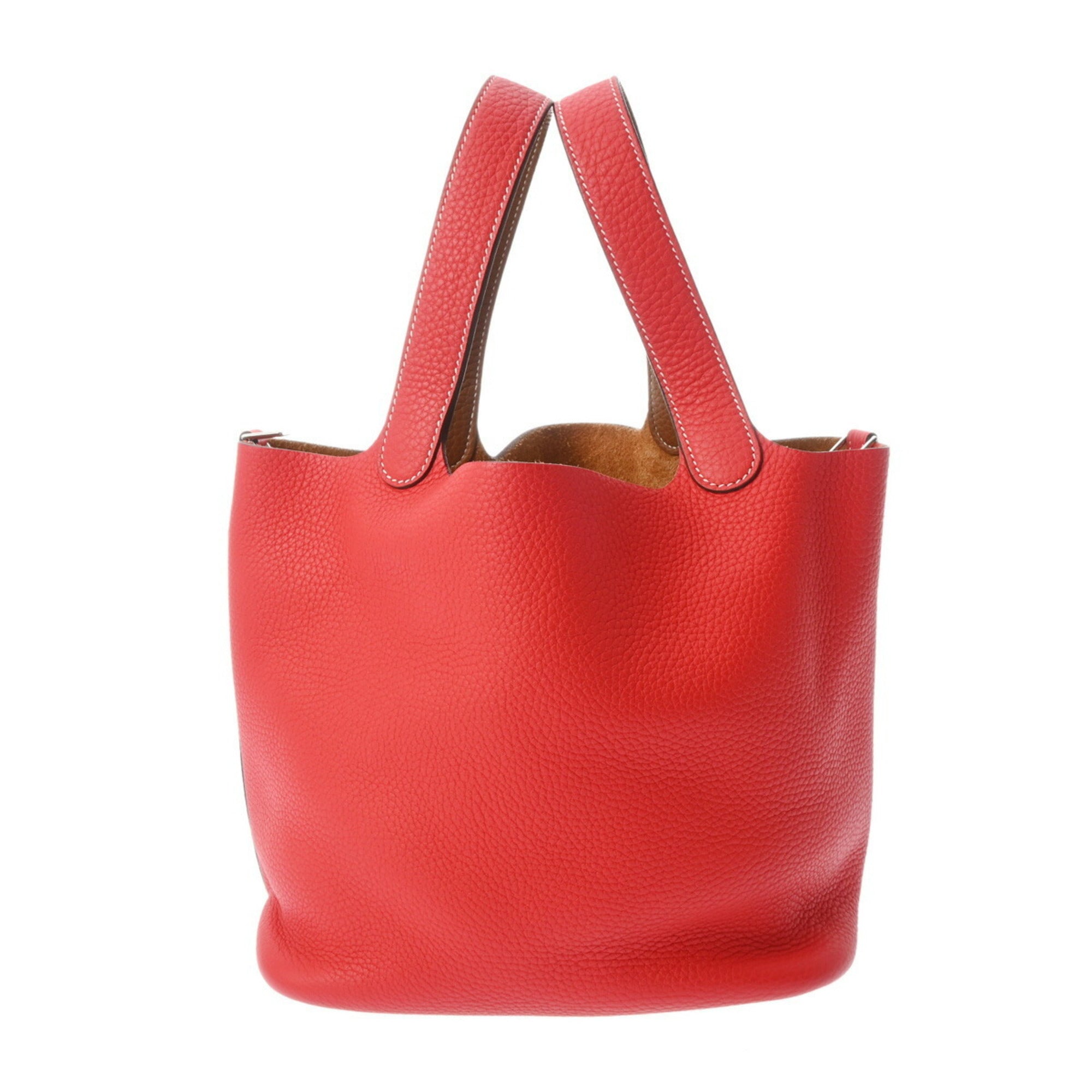 Hermes Gold Red Color Taurillon Clemence Leather Handbag (Pre-Owned)