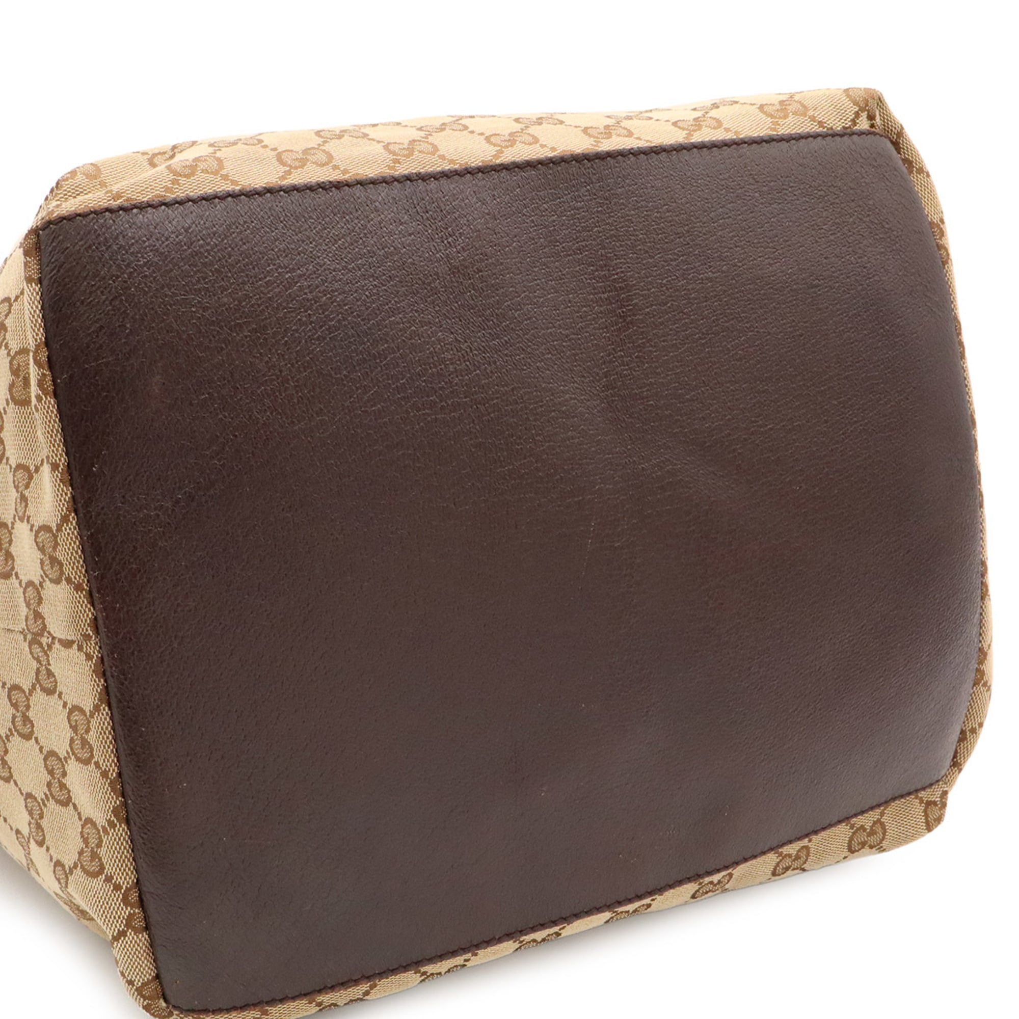 Gucci Beige Dark Brown Green Red Color Nylon Canvas Leather Shoulder Bag Tote Bag (Pre-Owned)