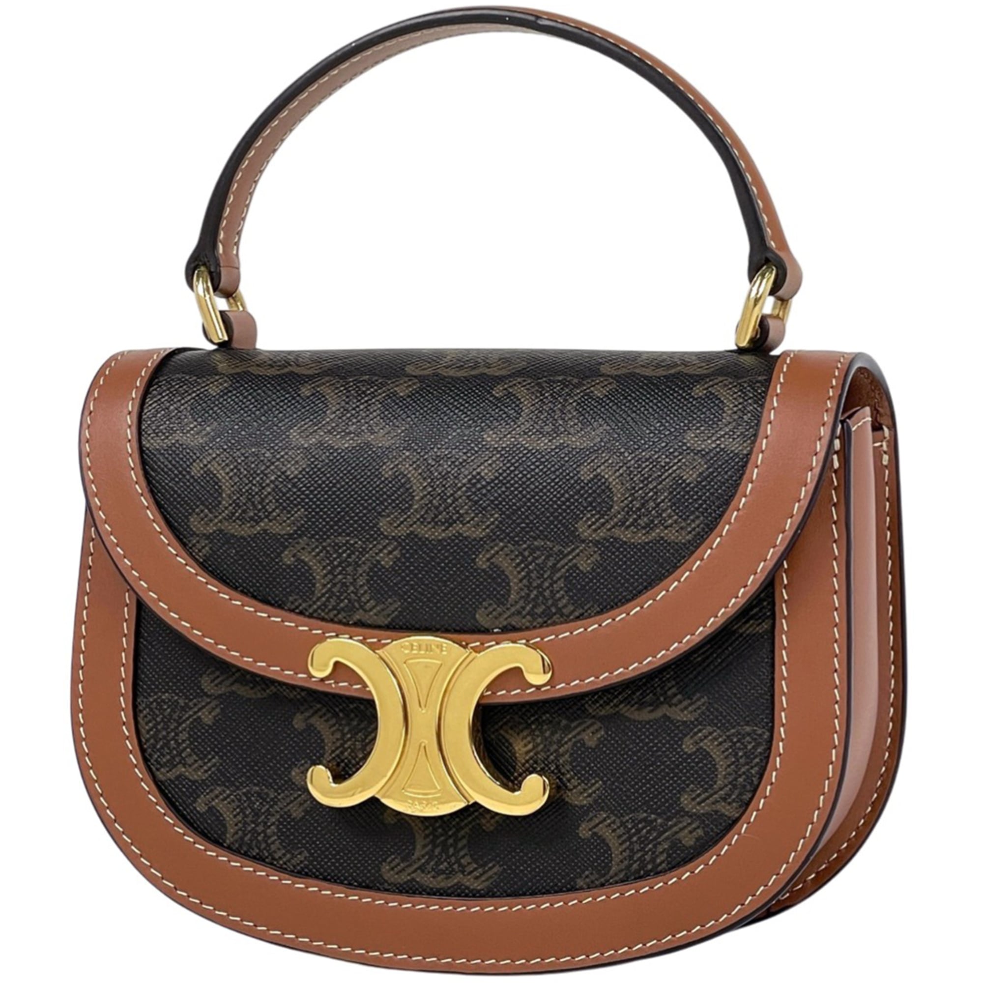 Celine Brown Coated Canvas Leather Handbag Shoulder Bag (Pre-Owned)