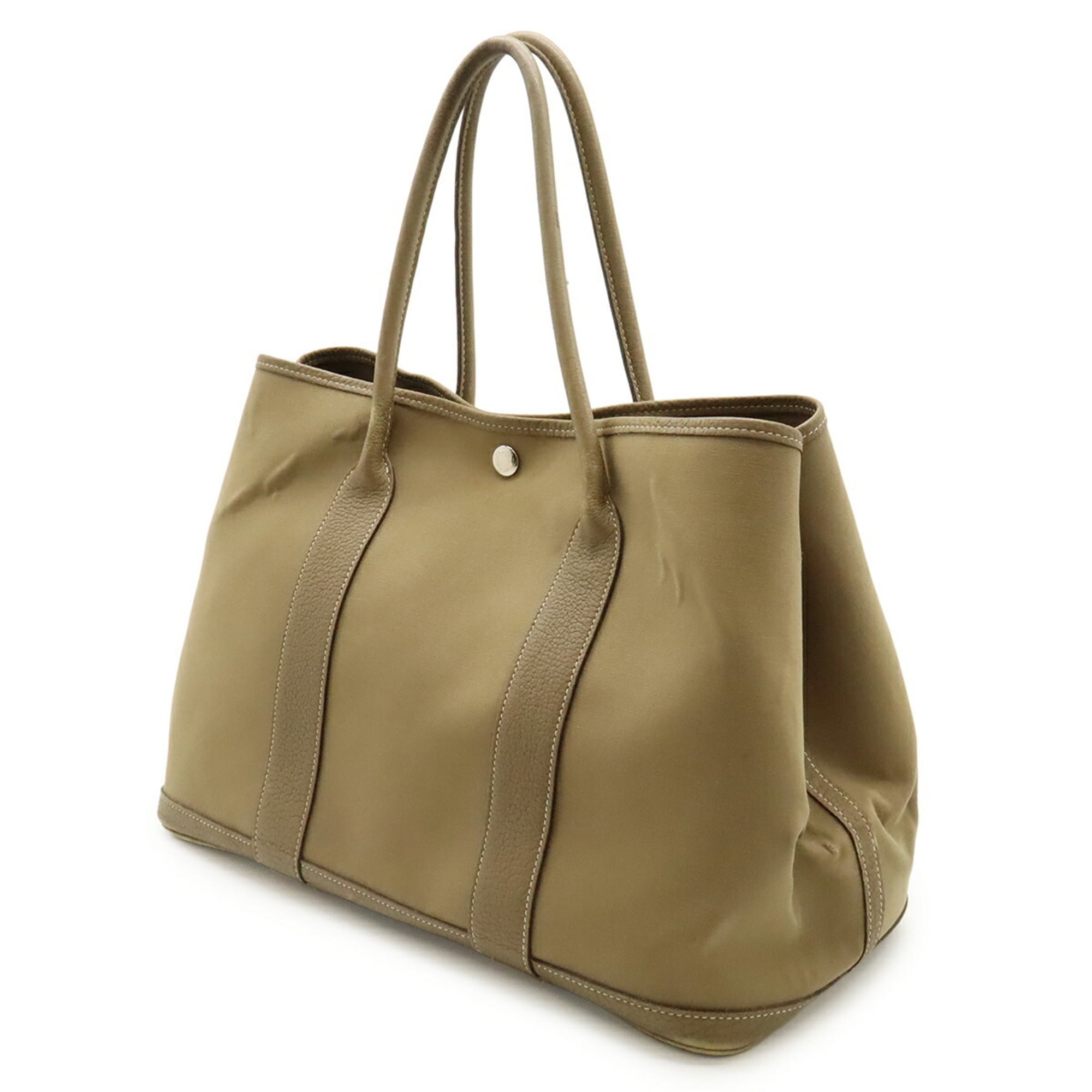 Hermes Beige Brown Toile Officier Handbag Tote Bag (Pre-Owned)