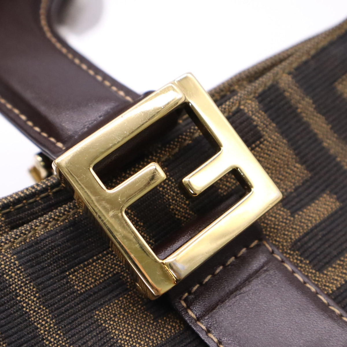 Fendi Zucca Brown Canvas Leather Handbag Tote Bag (Pre-Owned)