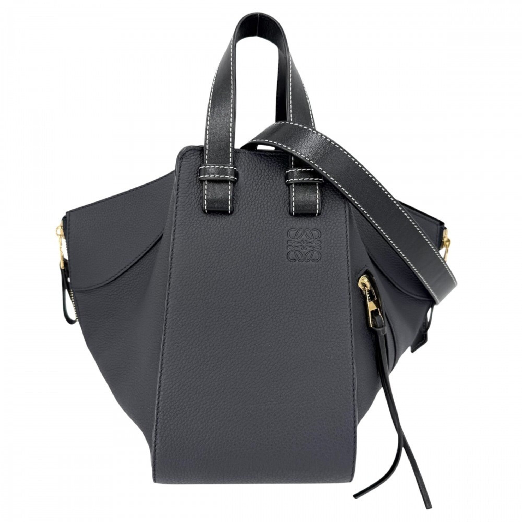 Loewe Hammock Black Dark Navy Leather Handbag Shoulder Bag Tote Bag (Pre-Owned)