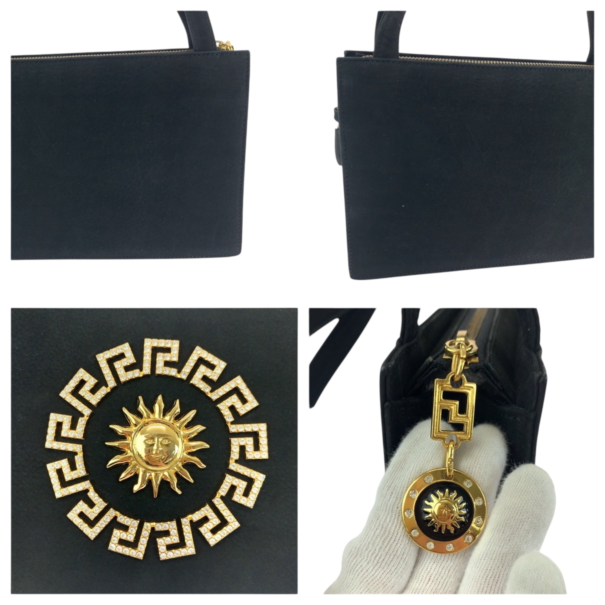 Versace Black Suede Shoulder Bag Tote Bag (Pre-Owned)