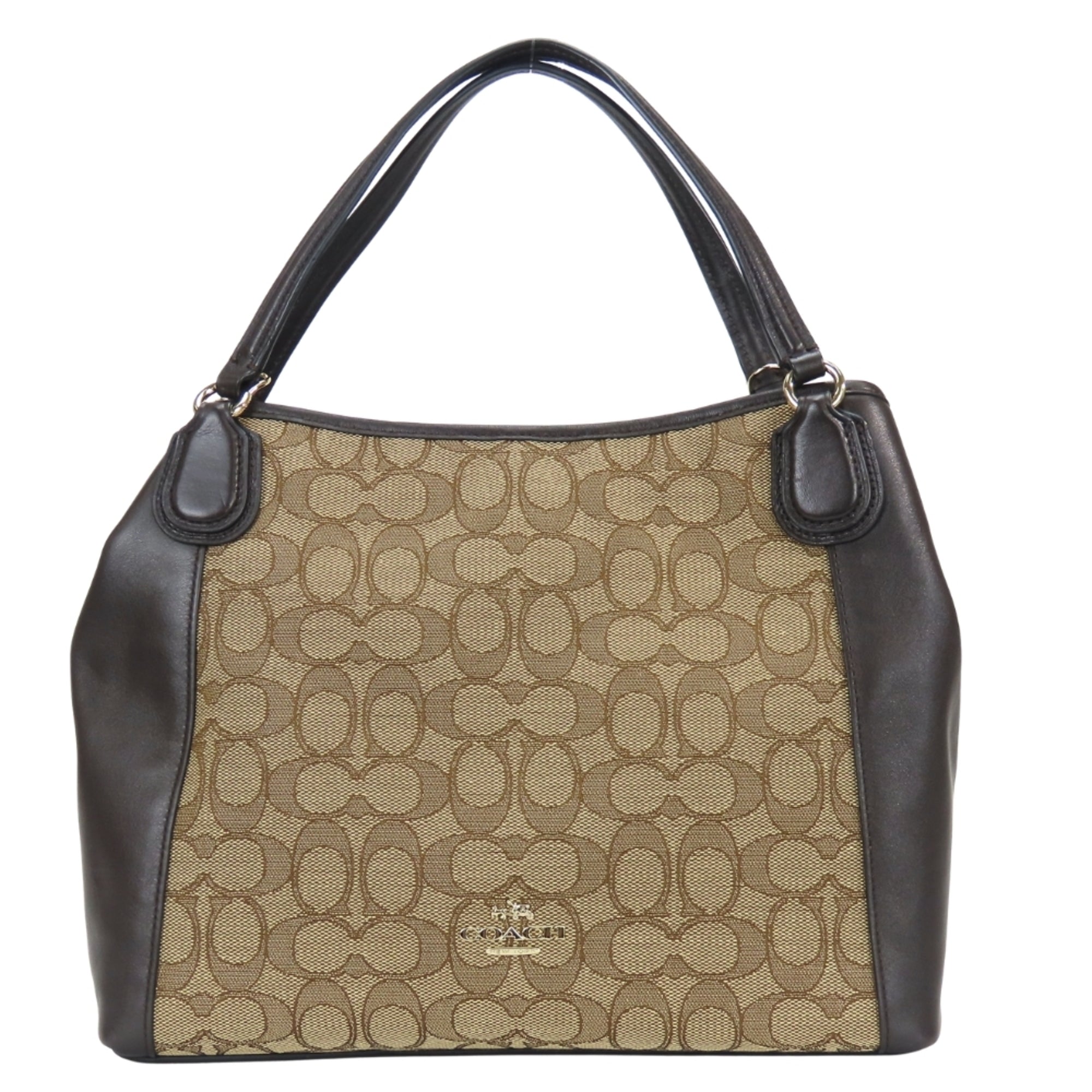 Coach Signature Beige Dark Brown Canvas Leather Tote Bag (Pre-Owned)