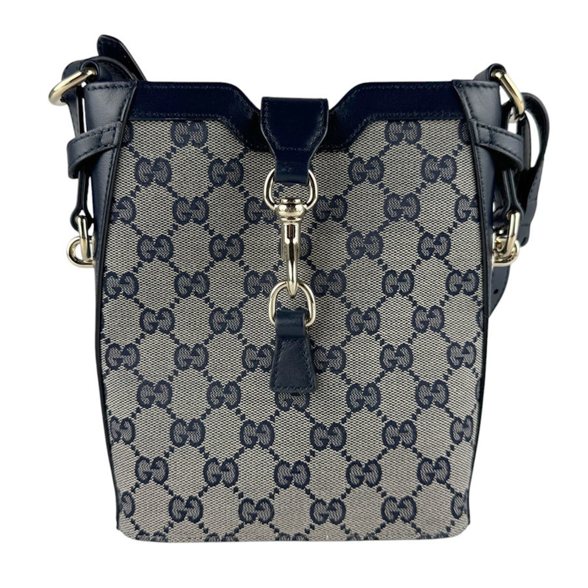 Gucci Navy Red Color Gg Canvas Leather Shoulder Bag (Pre-Owned)