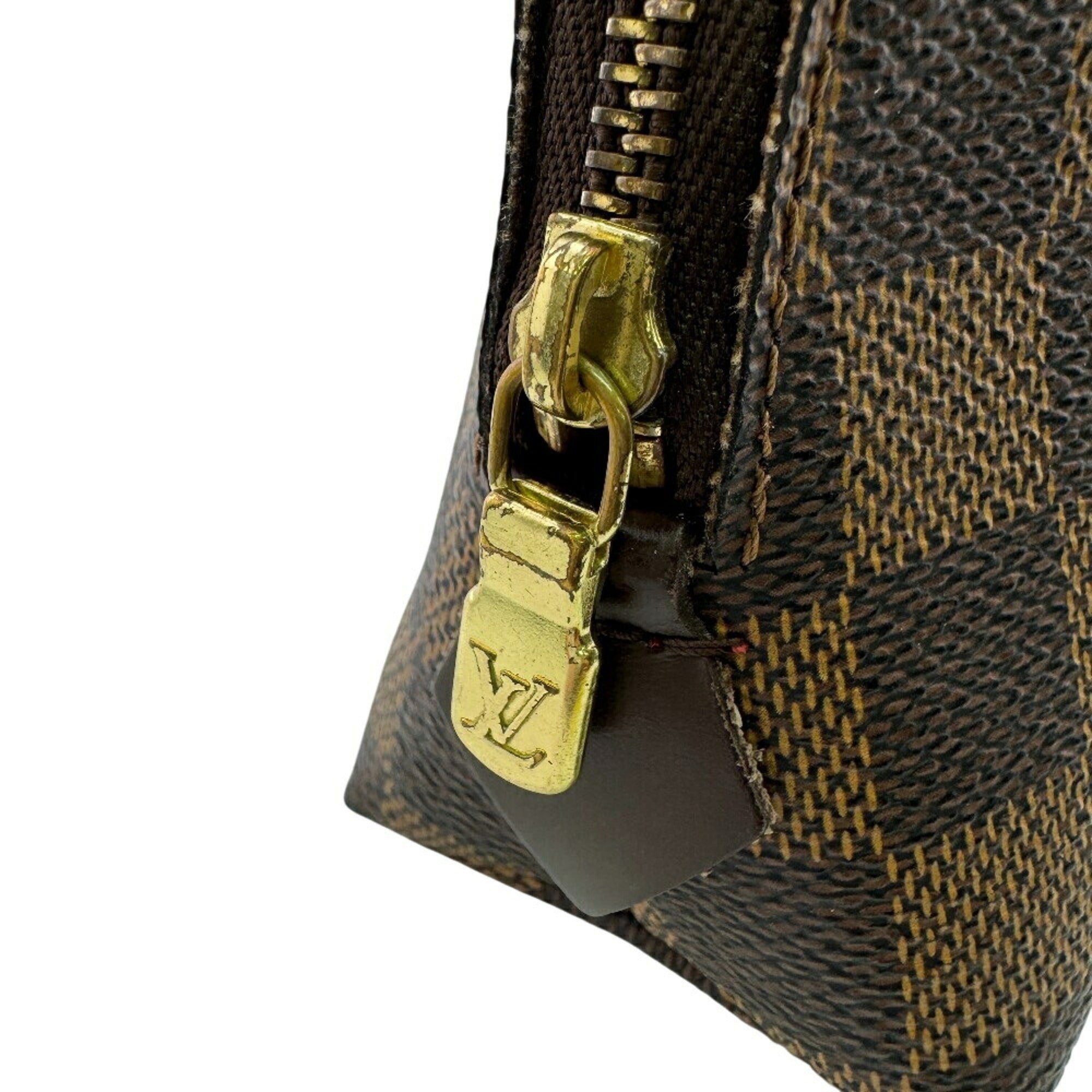 Louis Vuitton Brown Damier Canvas Red Color Leather Pouch (Pre-Owned)