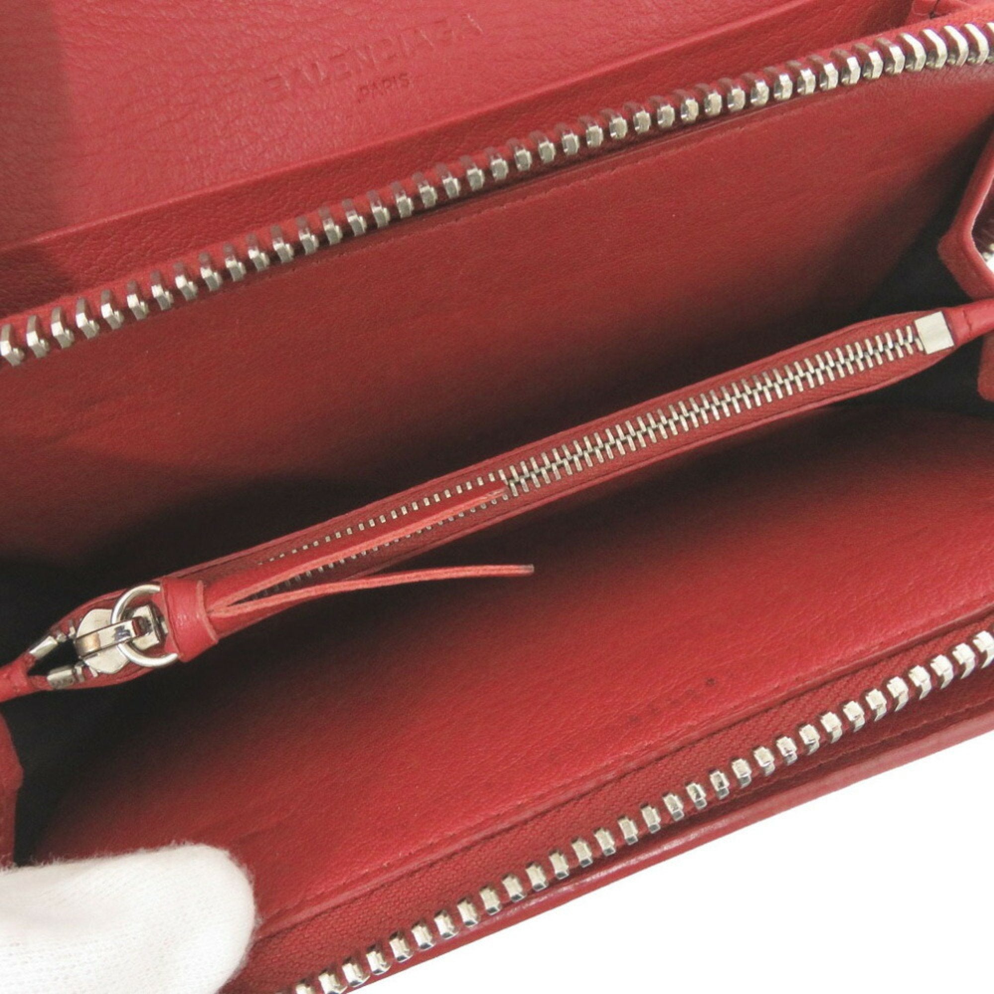 Balenciaga Red Color Leather Long Wallet (Bi-Fold) (Pre-Owned)