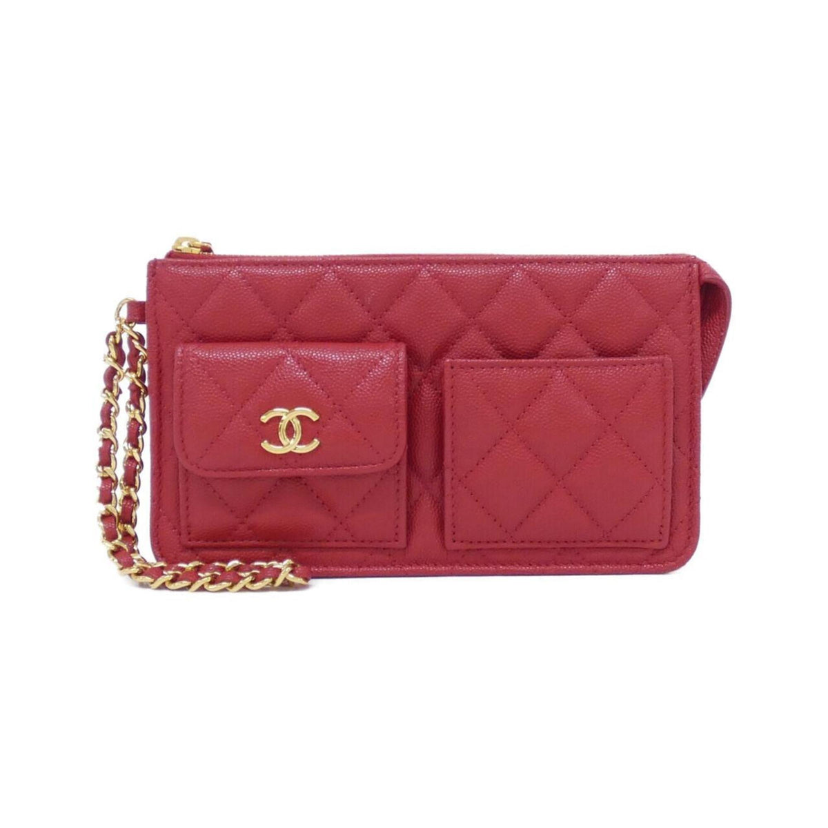 Chanel Red Color Grained Calfskin Handbag (Pre-Owned)