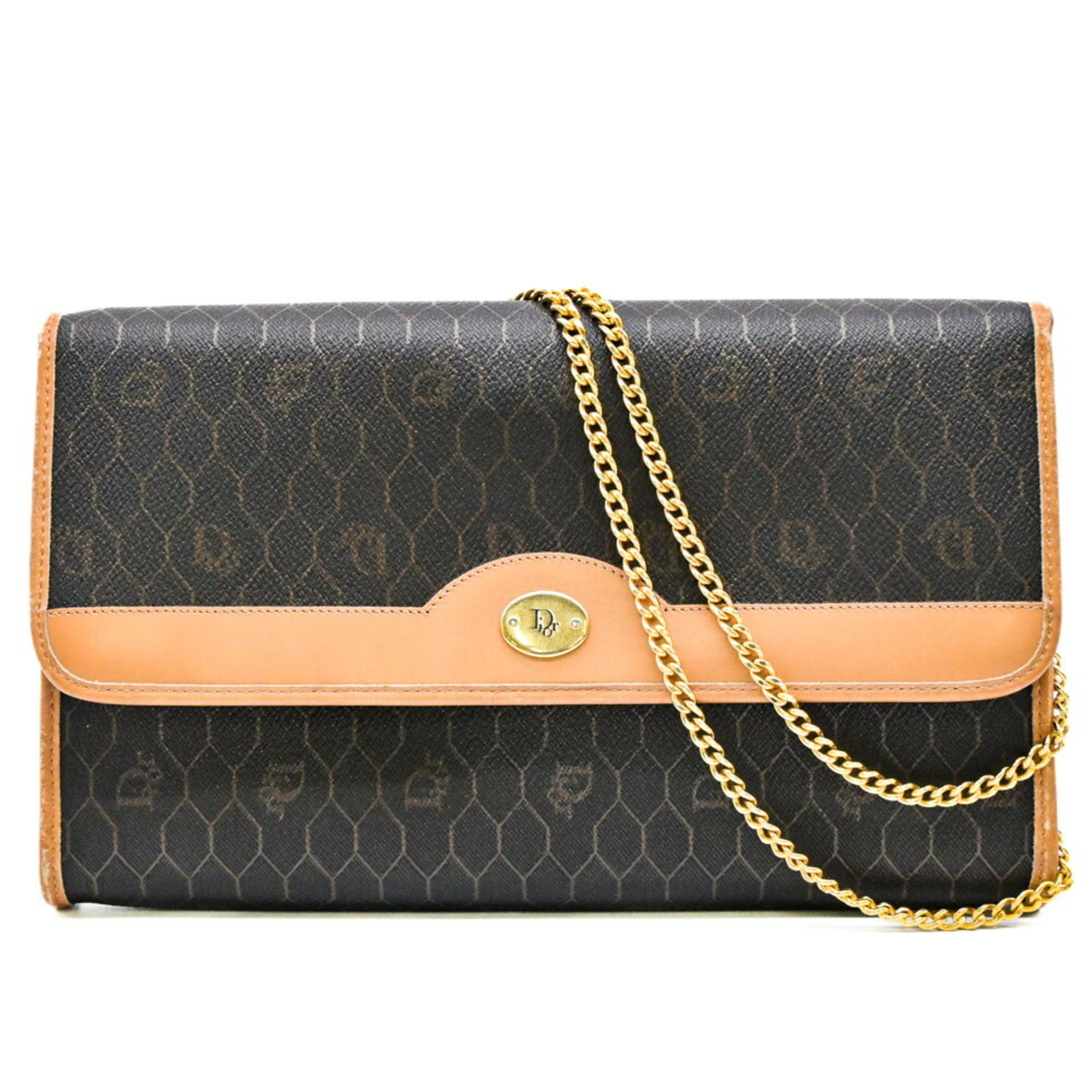 Christian Dior Dark Brown Light Brown Leather Shoulder Bag (Pre-Owned)