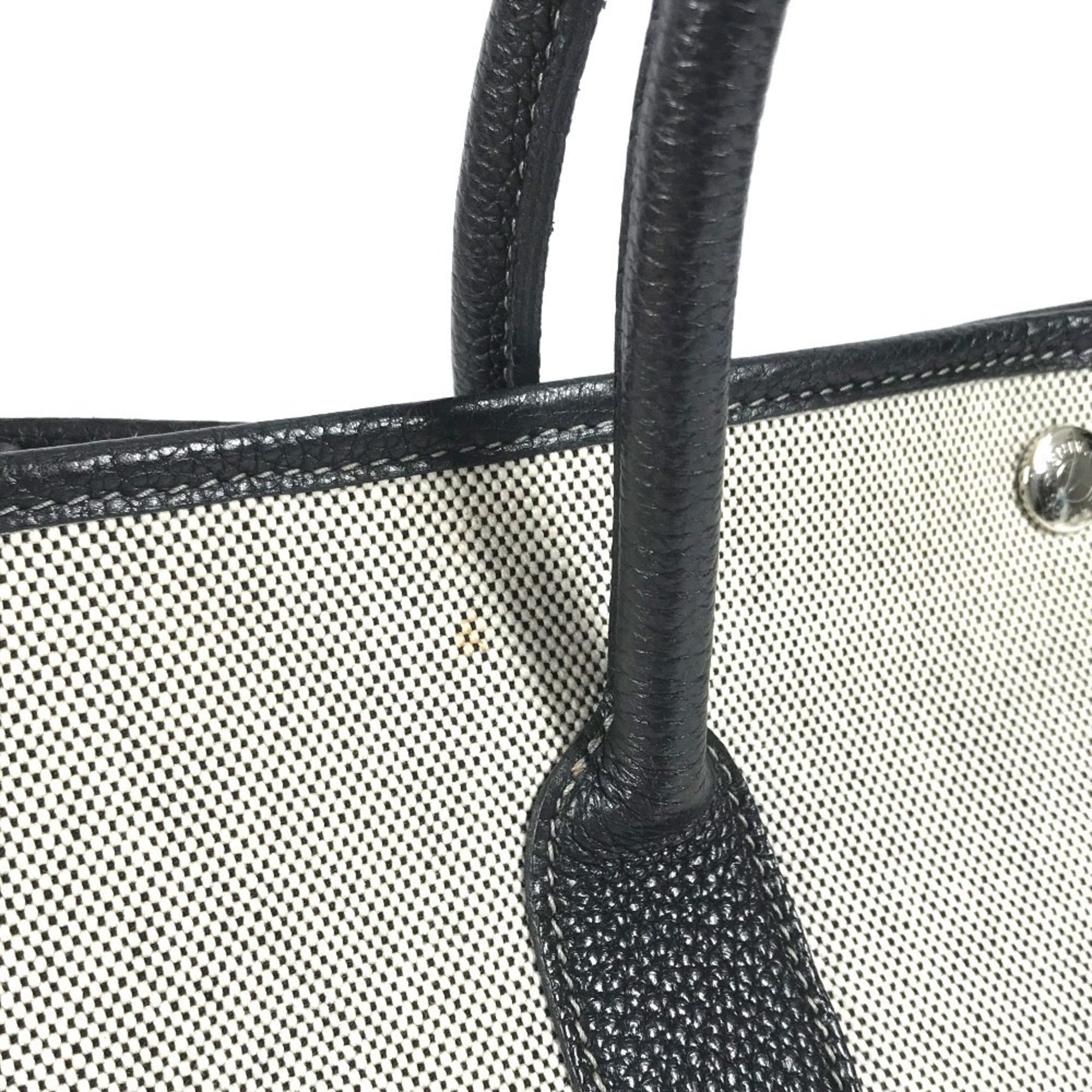 Hermes Garden Black Gray Toile H Leather Handbag Tote Bag (Pre-Owned)