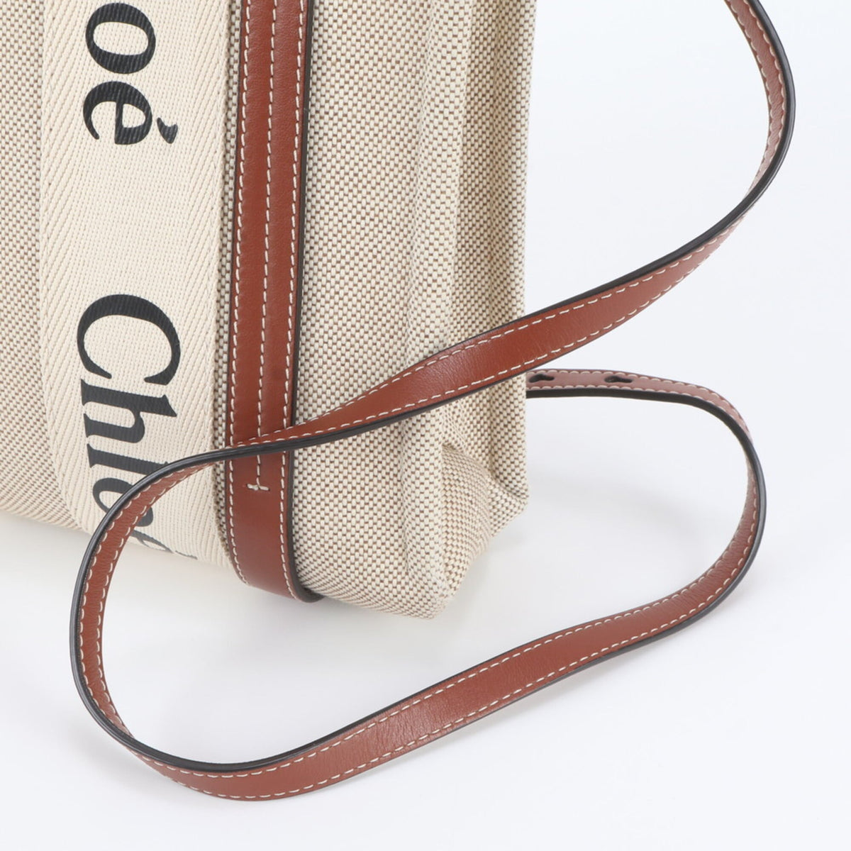 Chloé Beige Leather Canvas Crossbody Bag Handbag Shoulder Bag Tote Bag (Pre-Owned)