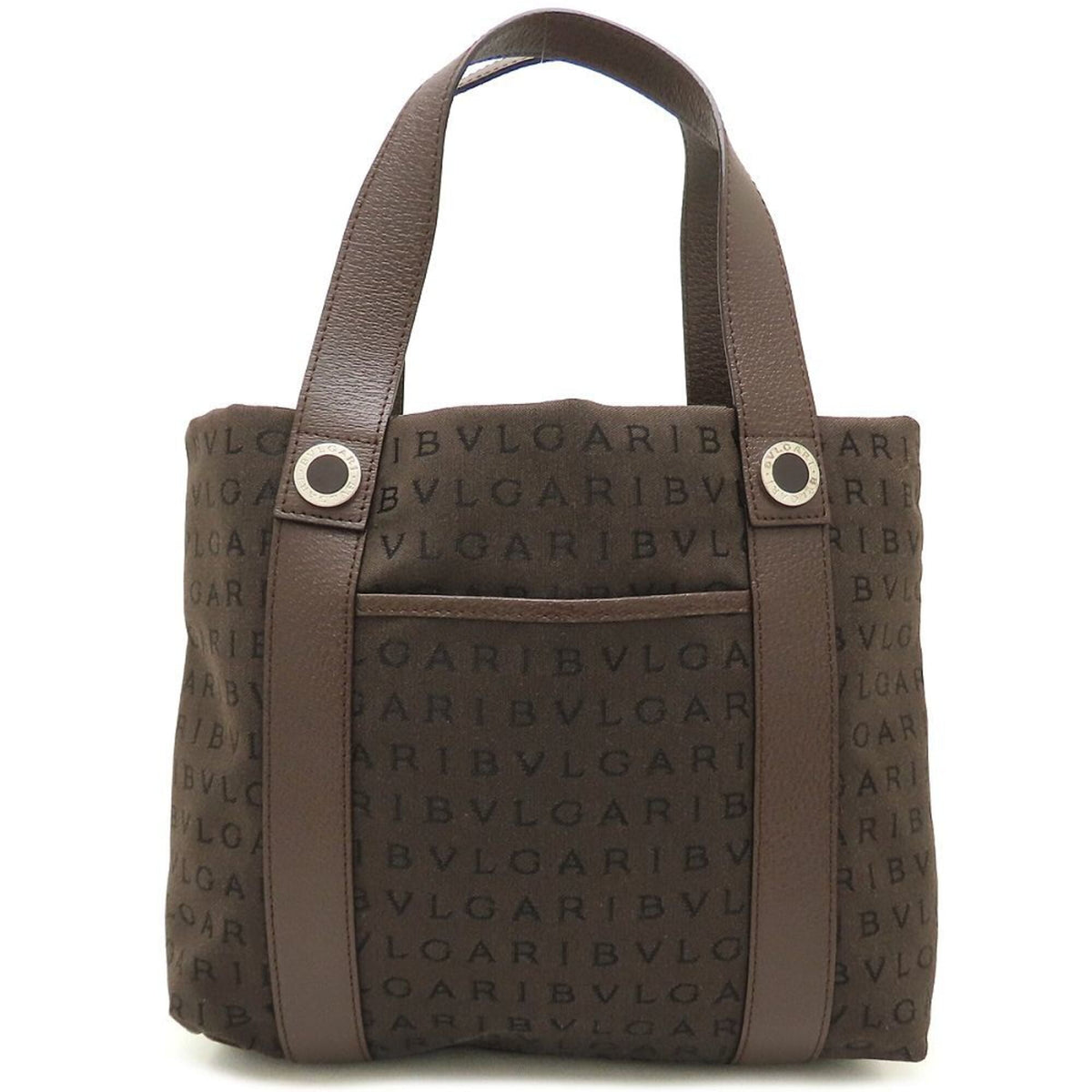Bvlgari Brown Canvas Leather Handbag Tote Bag (Pre-Owned)