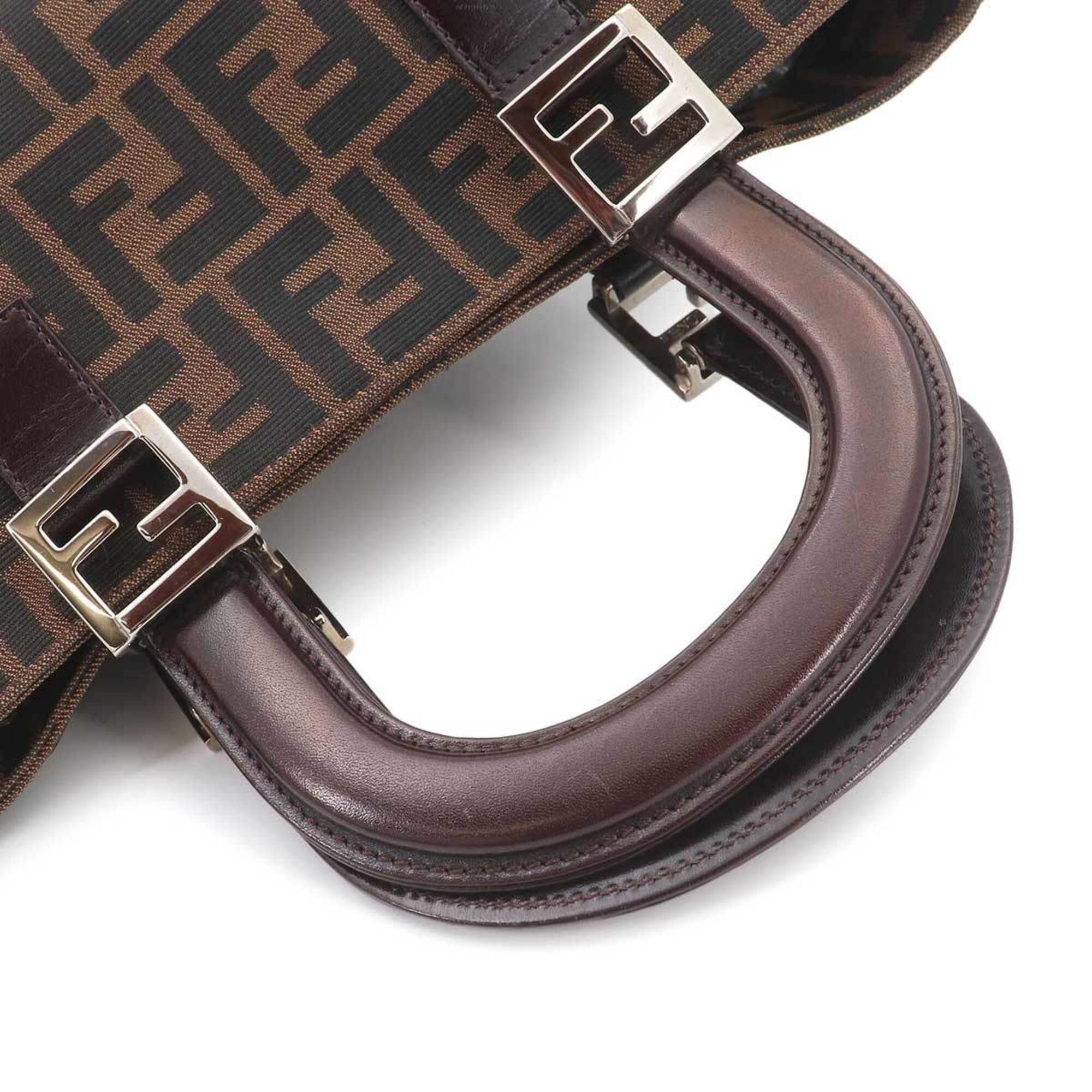 Fendi Black Brown Canvas Leather Handbag (Pre-Owned)