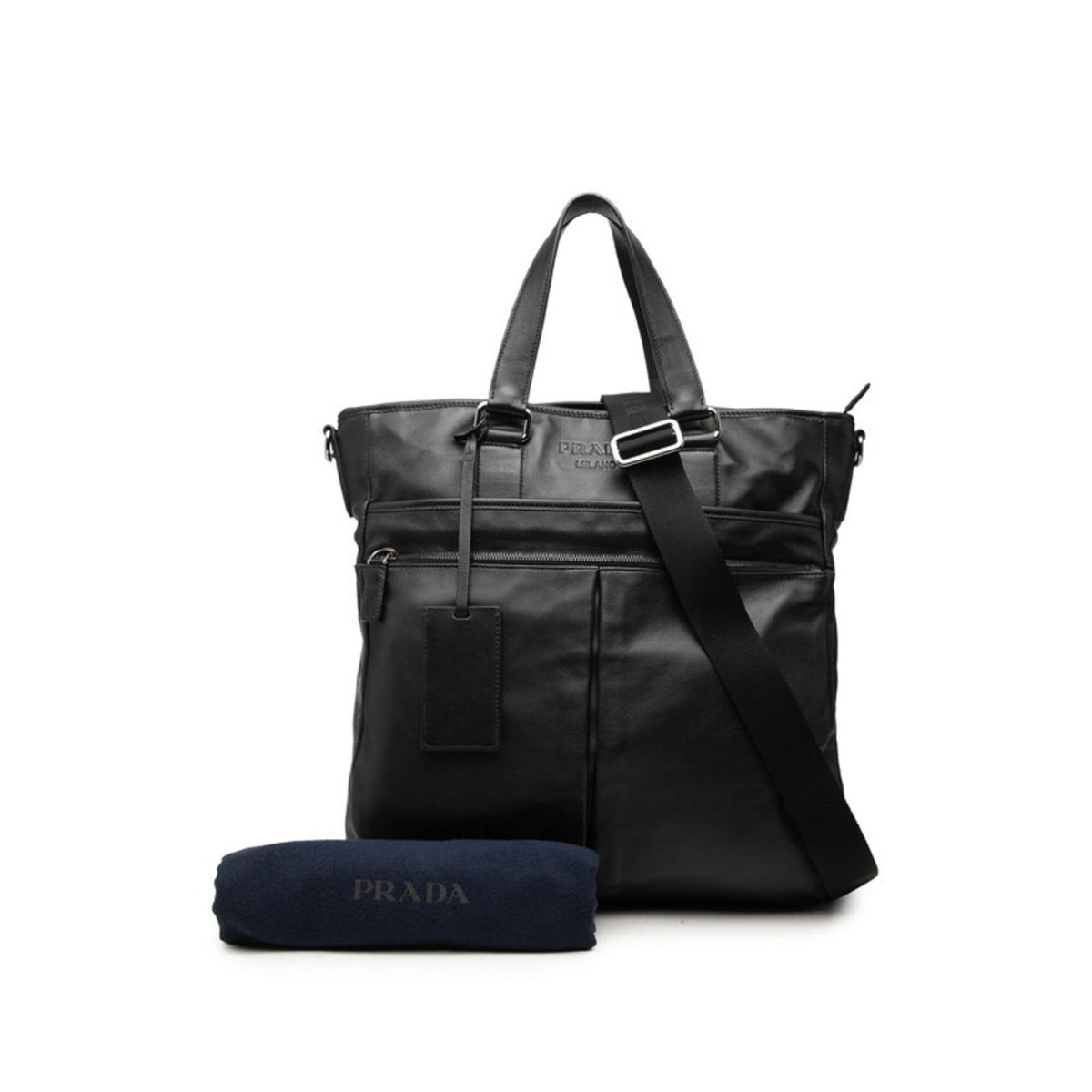 Prada Black Leather Shoulder Bag Tote Bag (Pre-Owned)
