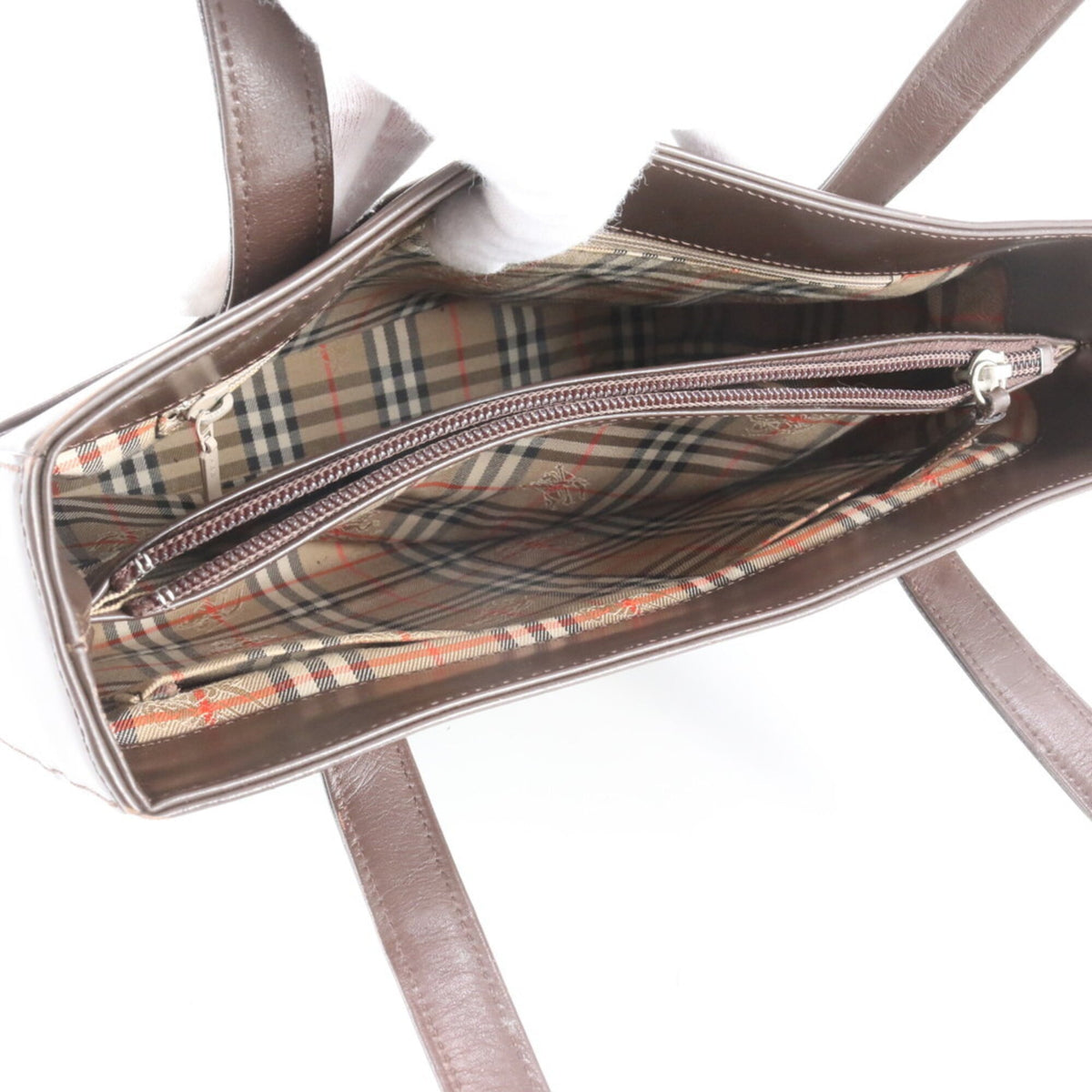 Burberry Brown Leather Canvas Handbag Shoulder Bag Tote Bag (Pre-Owned)
