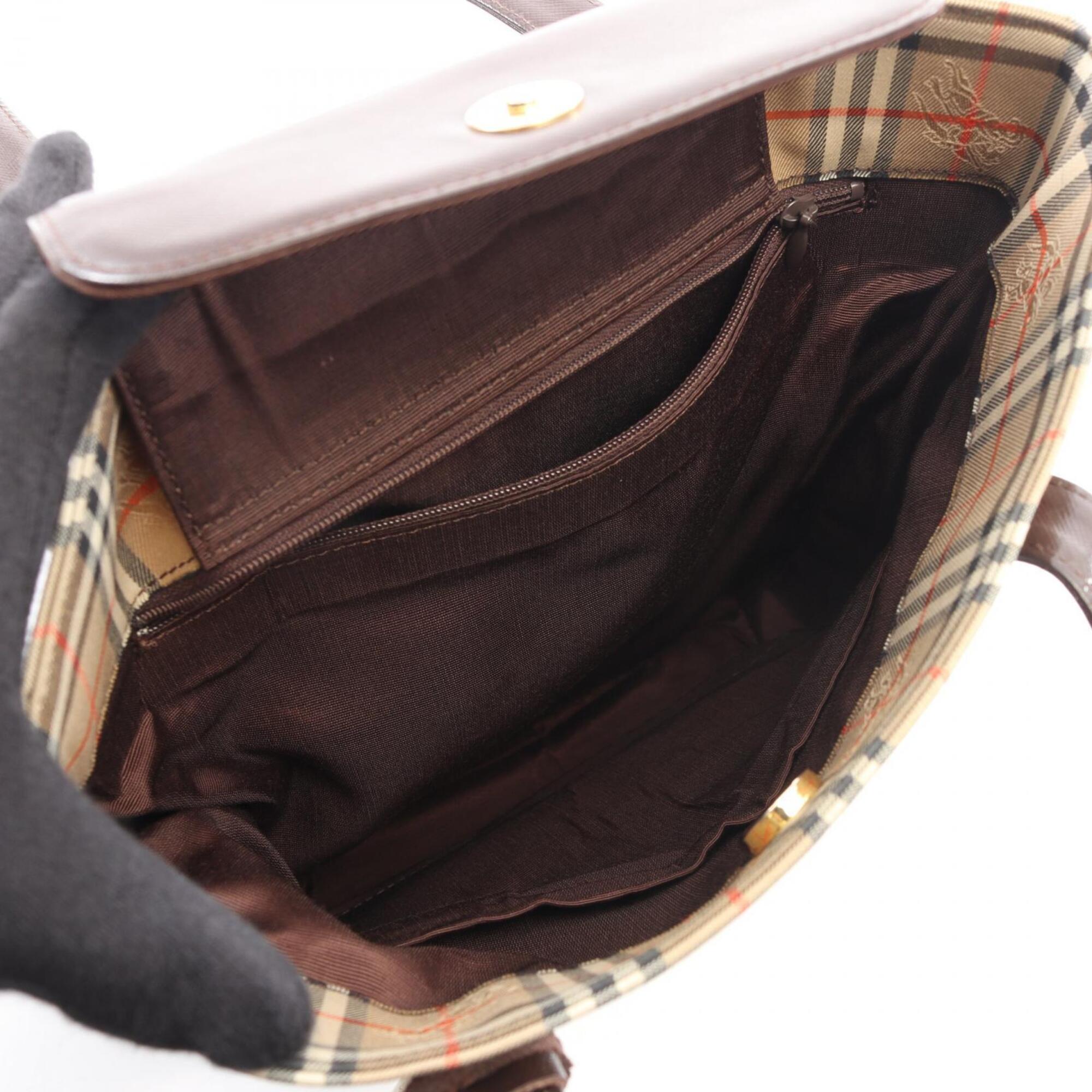 Burberry Beige Brown Multi-Color Canvas Leather Handbag Tote Bag (Pre-Owned)