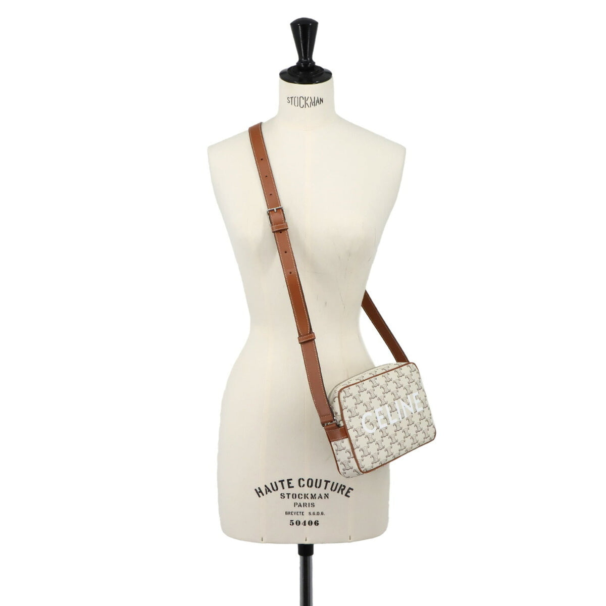 Celine Brown White Pu Leather Handbag Shoulder Bag (Pre-Owned)