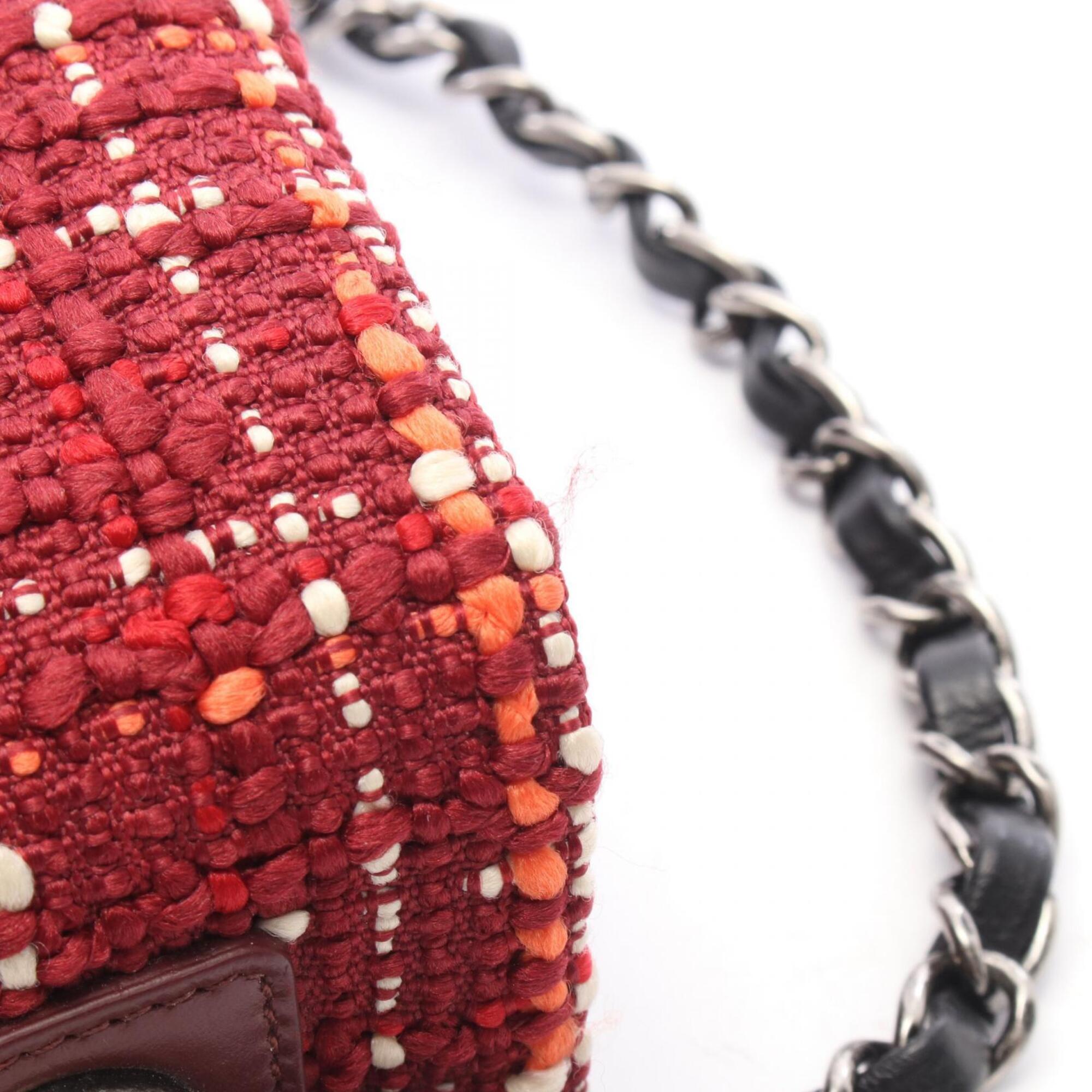 Chanel Bordeaux Multi-Color Red Color Fabric Leather Handbag Shoulder Bag (Pre-Owned)