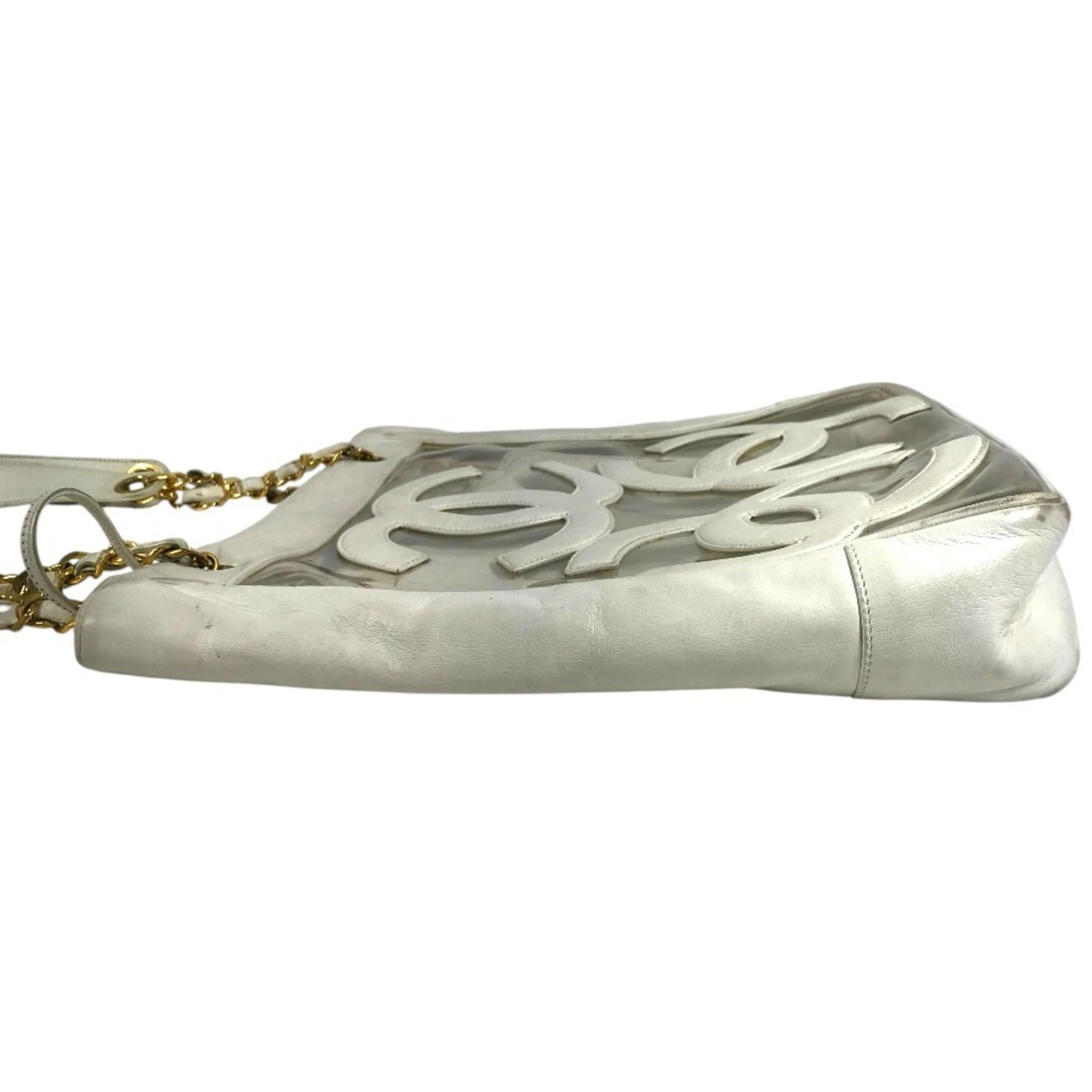 Chanel White Vinyl Leather Shoulder Bag Tote Bag (Pre-Owned)