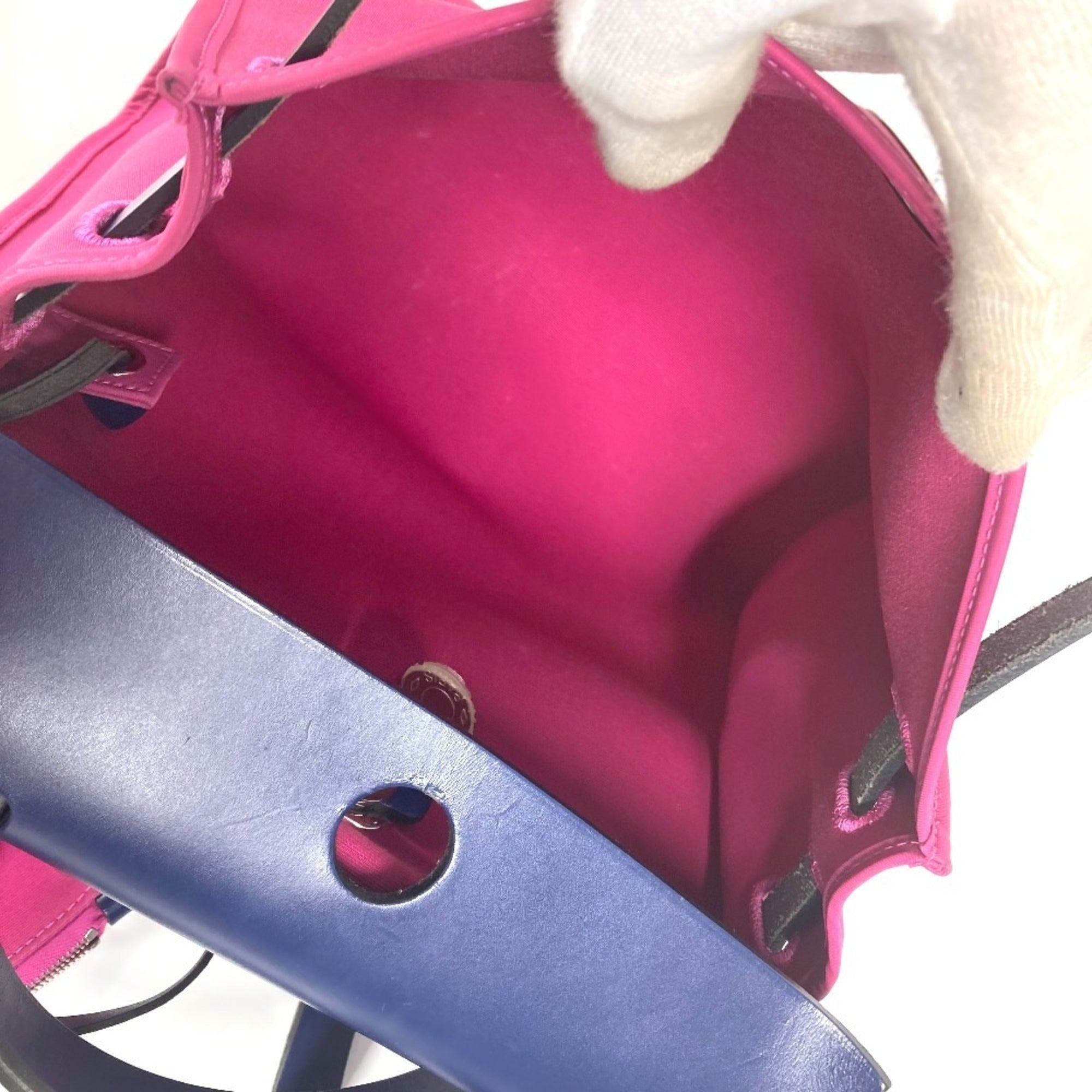 Hermes Blue Pink Toile Officier Vache Leather Handbag Shoulder Bag (Pre-Owned)
