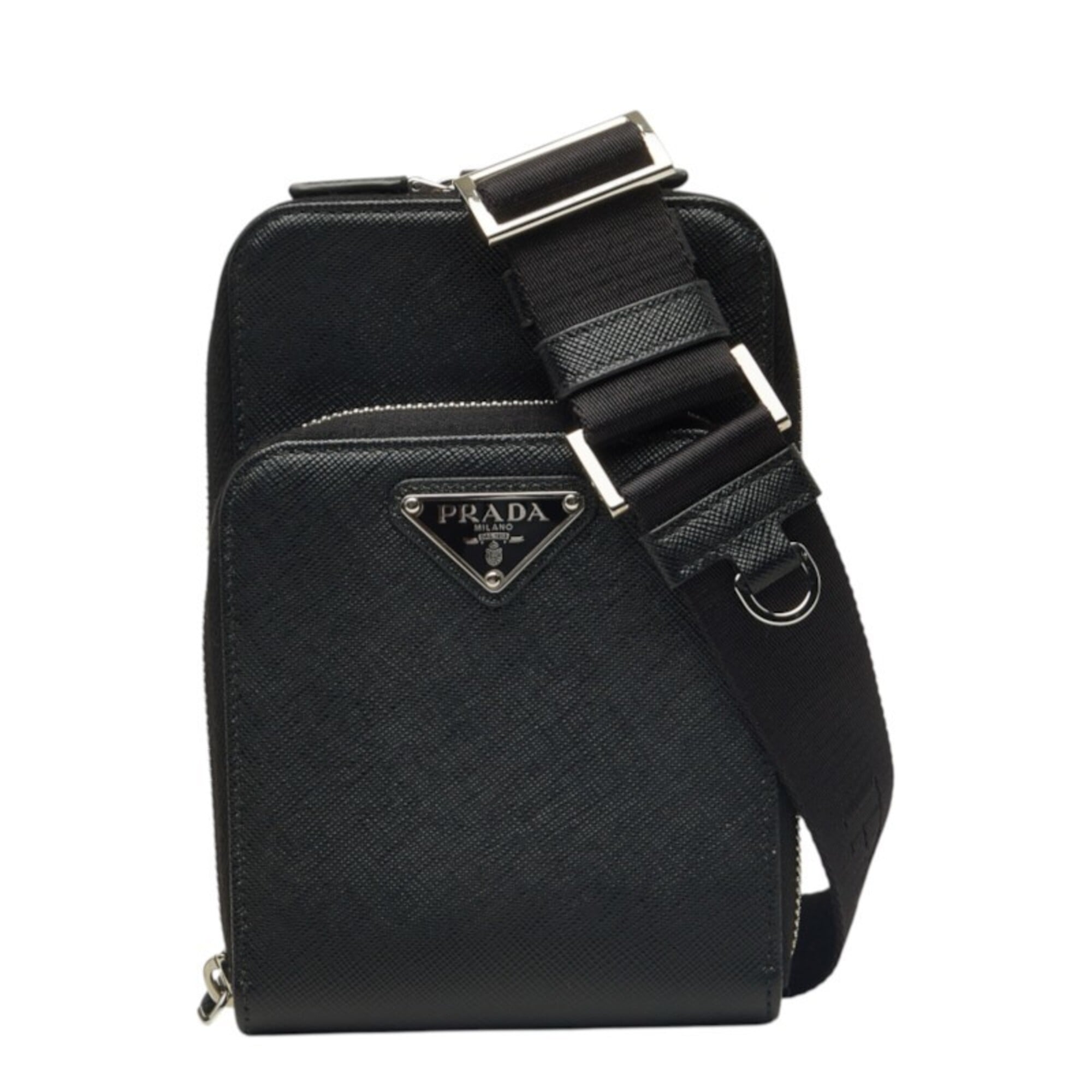 Prada Black Saffiano Triangle Leather Shoulder Bag (Pre-Owned)
